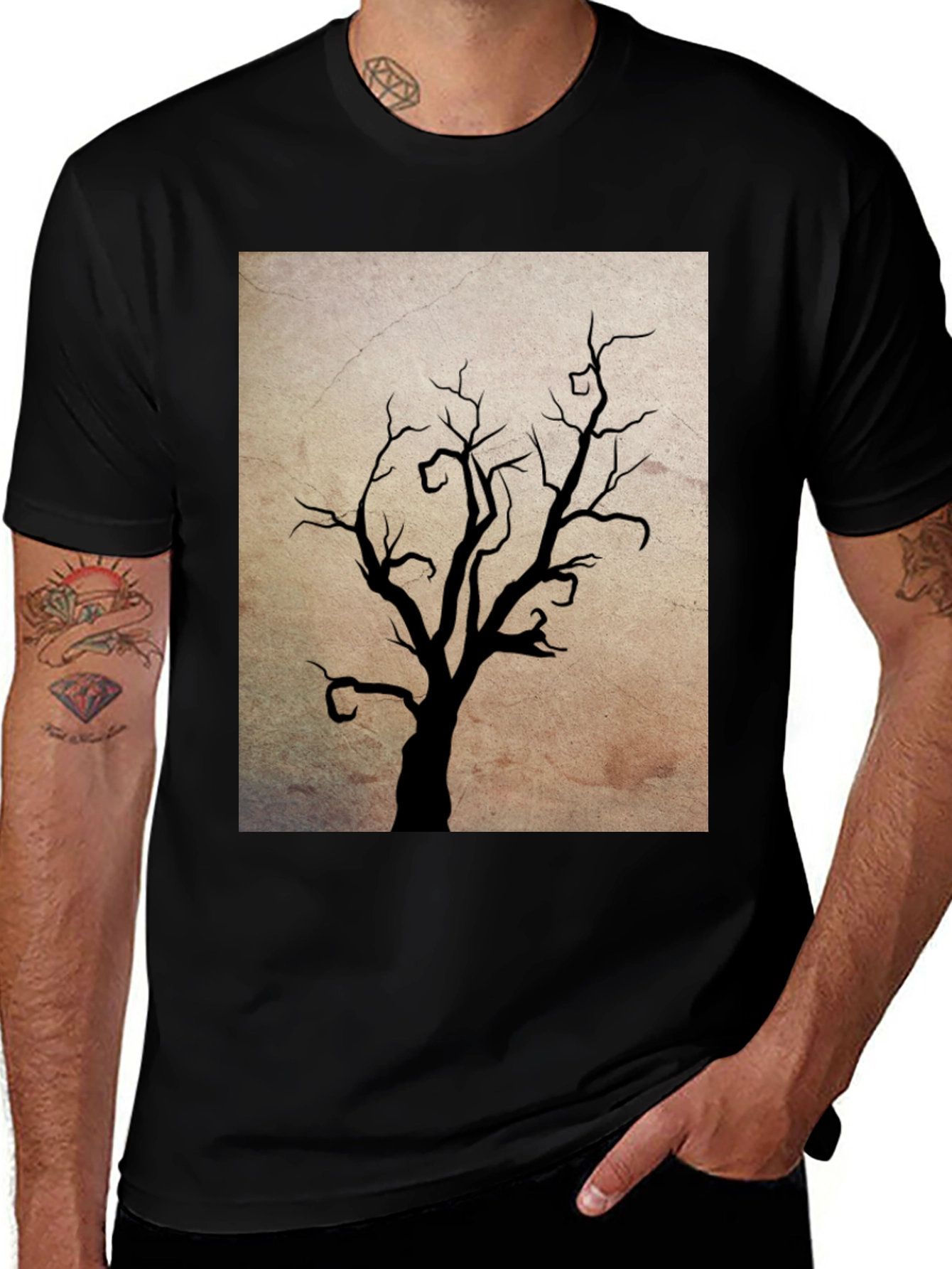 Variant 11 of Eerie Tree Graphic T-Shirt - Black Cotton Tee