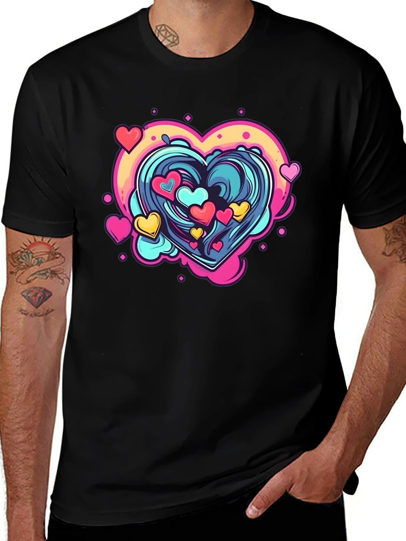 Variant 6 of Heart Wave Graphic Tee - Black