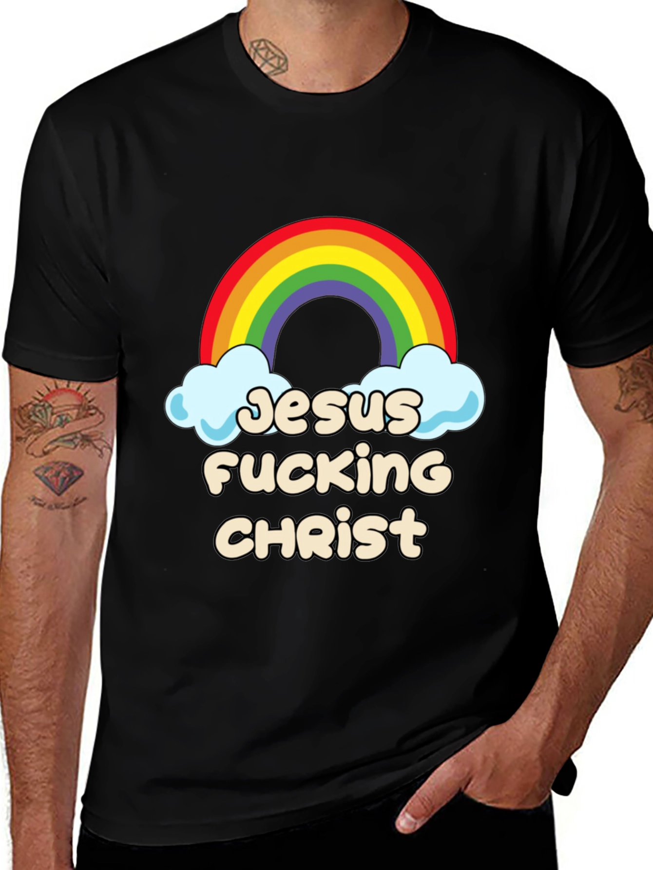 Variant 25 of Jesus Fucking Christ Rainbow Graphic Tee