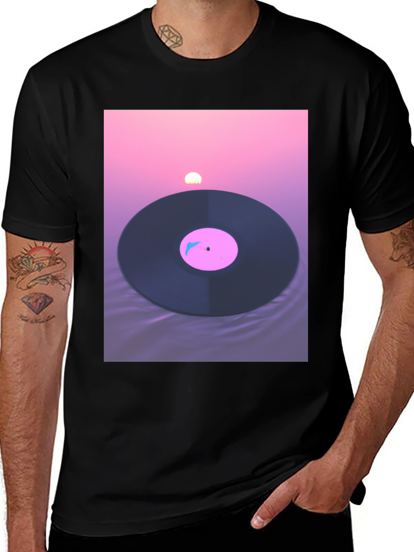 Variant 28 of Sunset Vinyl Record T-Shirt - Retro Music Tee