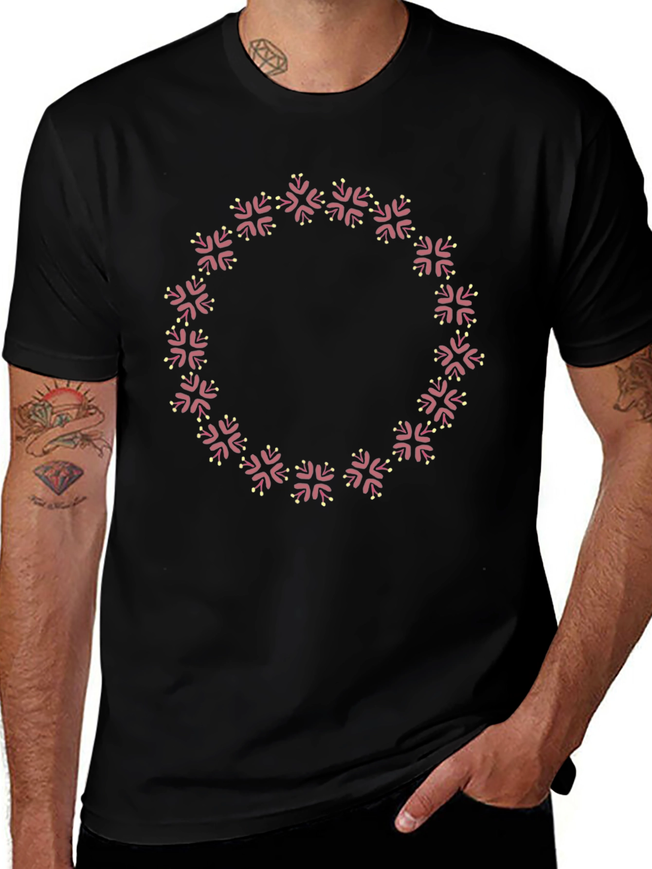 Floral Wreath Graphic Black T-Shirt