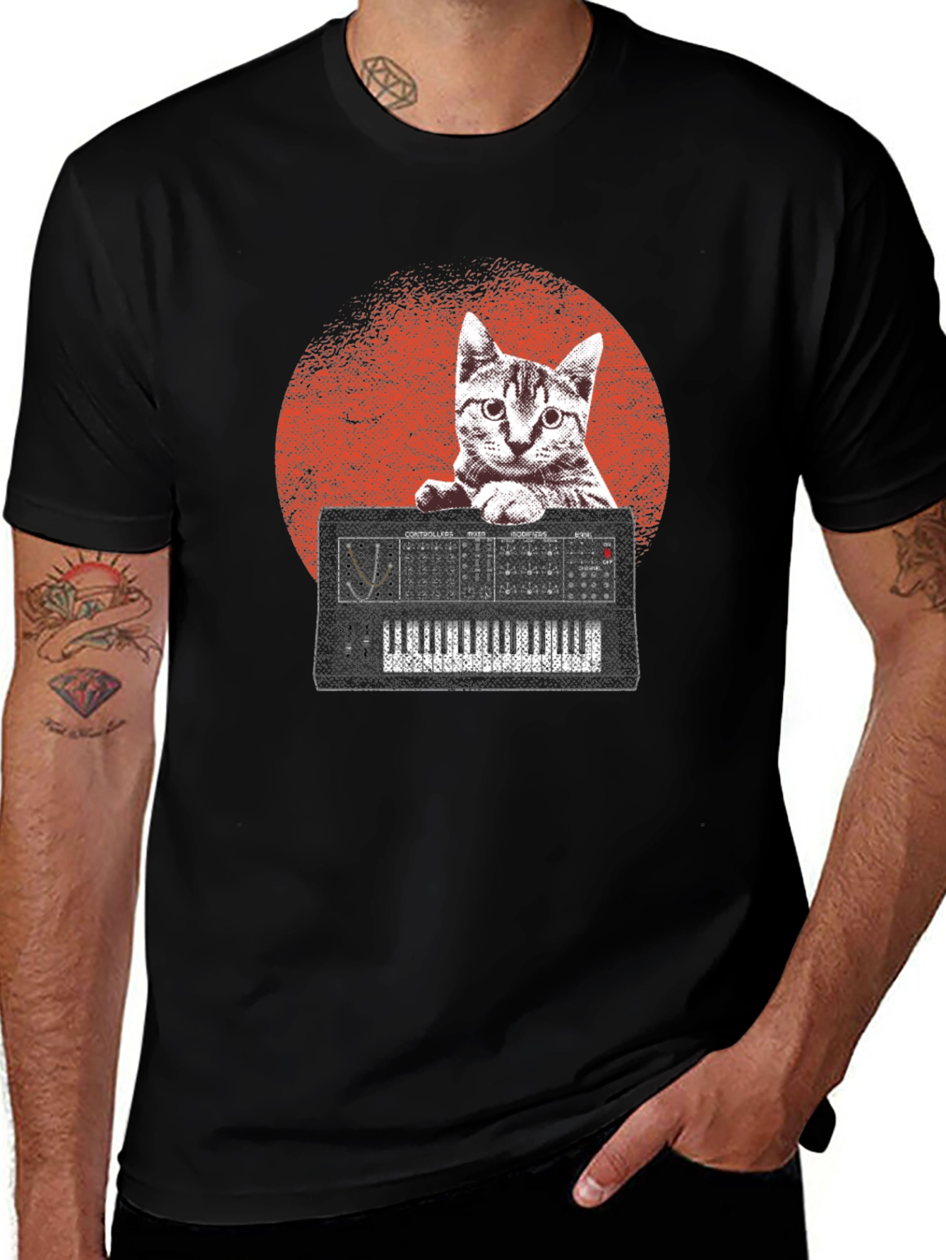 Variant 30 of Cat Playing Synth T-Shirt - Cool Graphic Tee