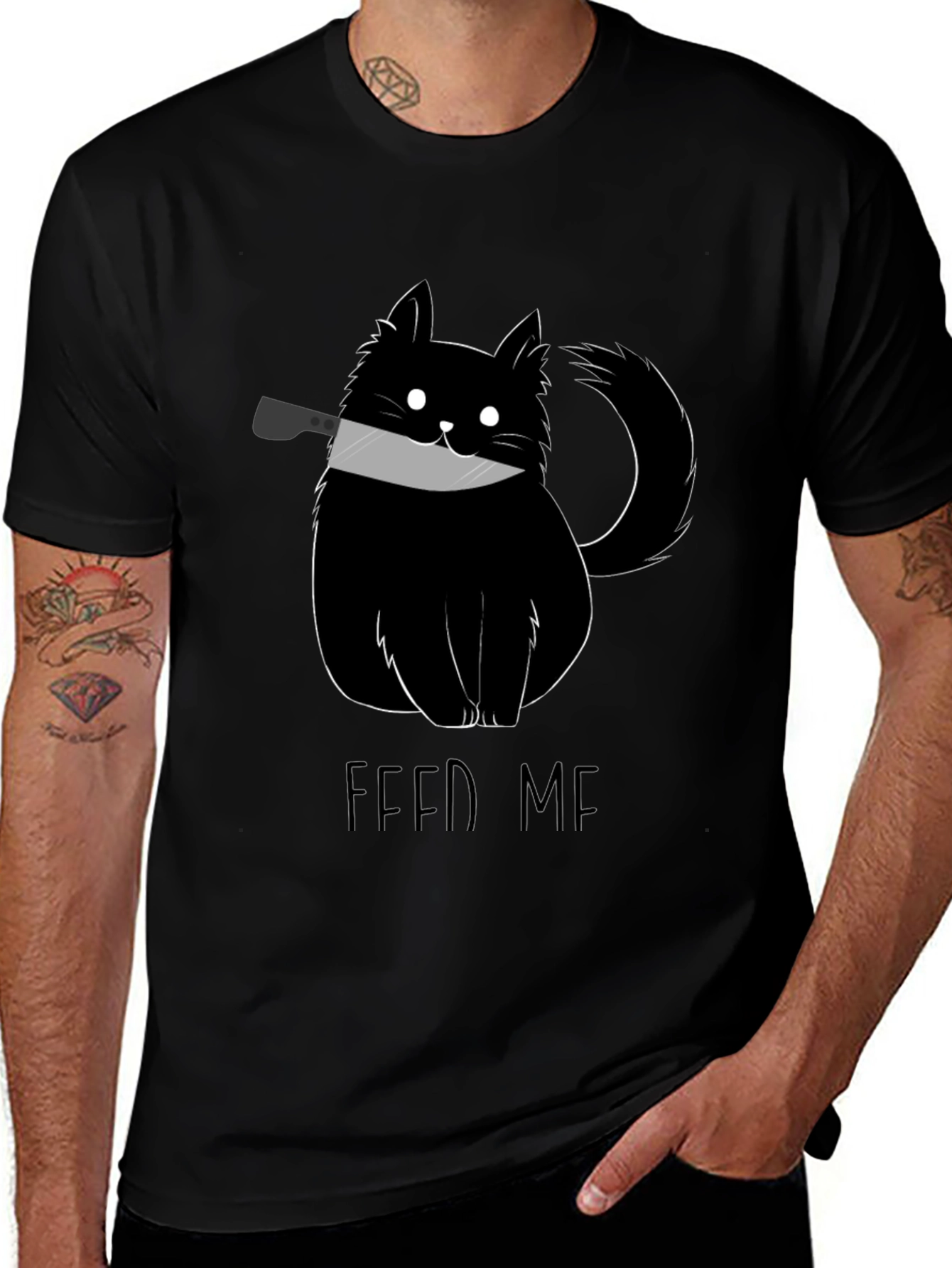 Variant 10 of Feed Me Cat Knife Black T-Shirt