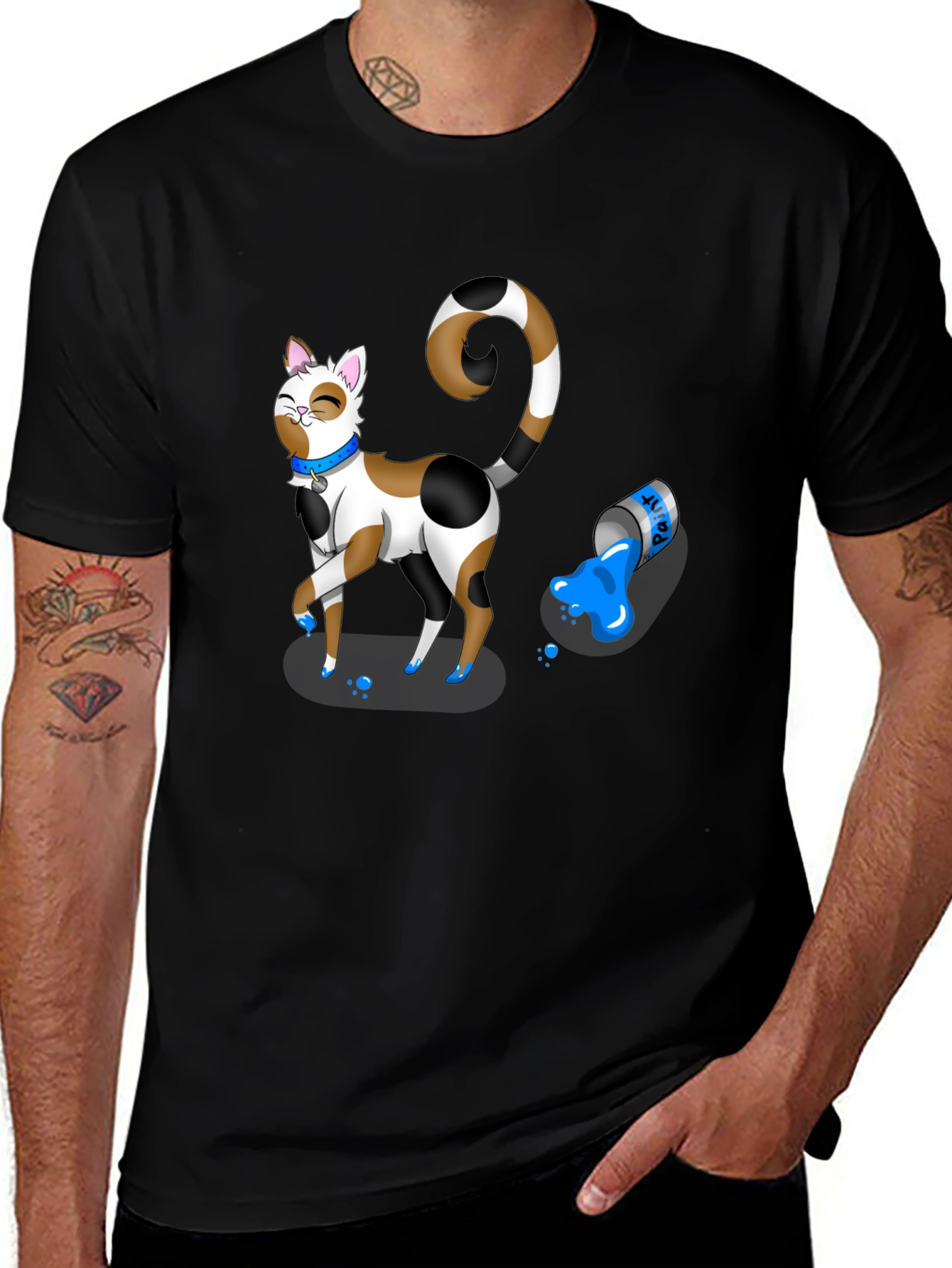 Variant 23 of Cat Paint Spill Graphic Tee - Men's Black T-Shirt