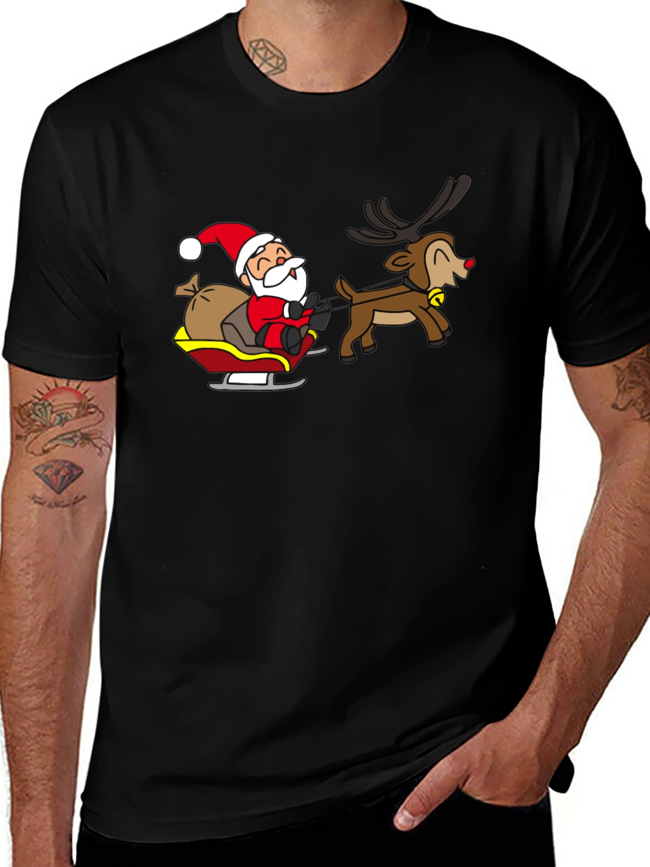 Variant 4 of Santa & Reindeer Black Graphic Tee