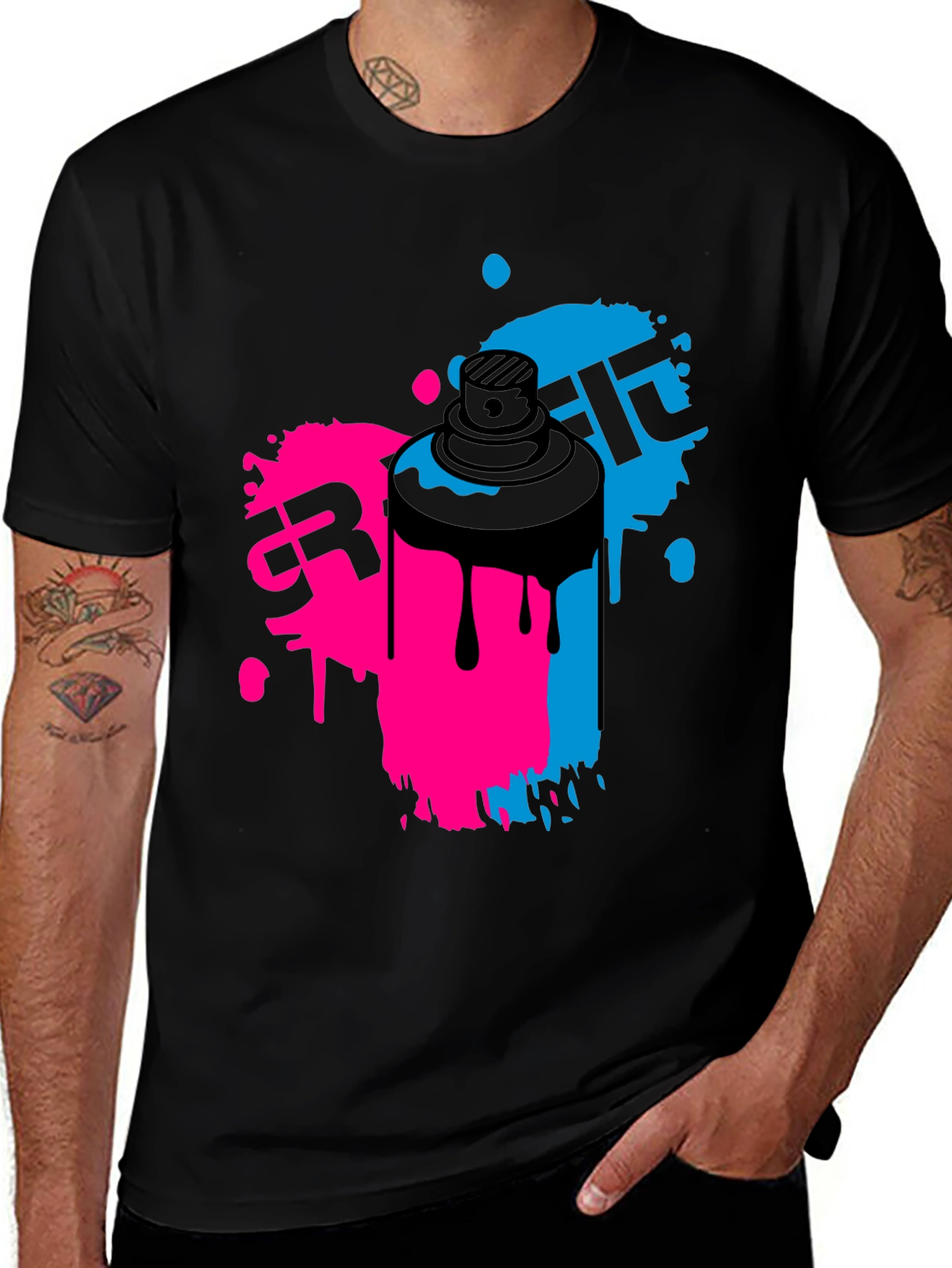 Variant 28 of Graffiti Spray Paint Art Men's Black T-Shirt