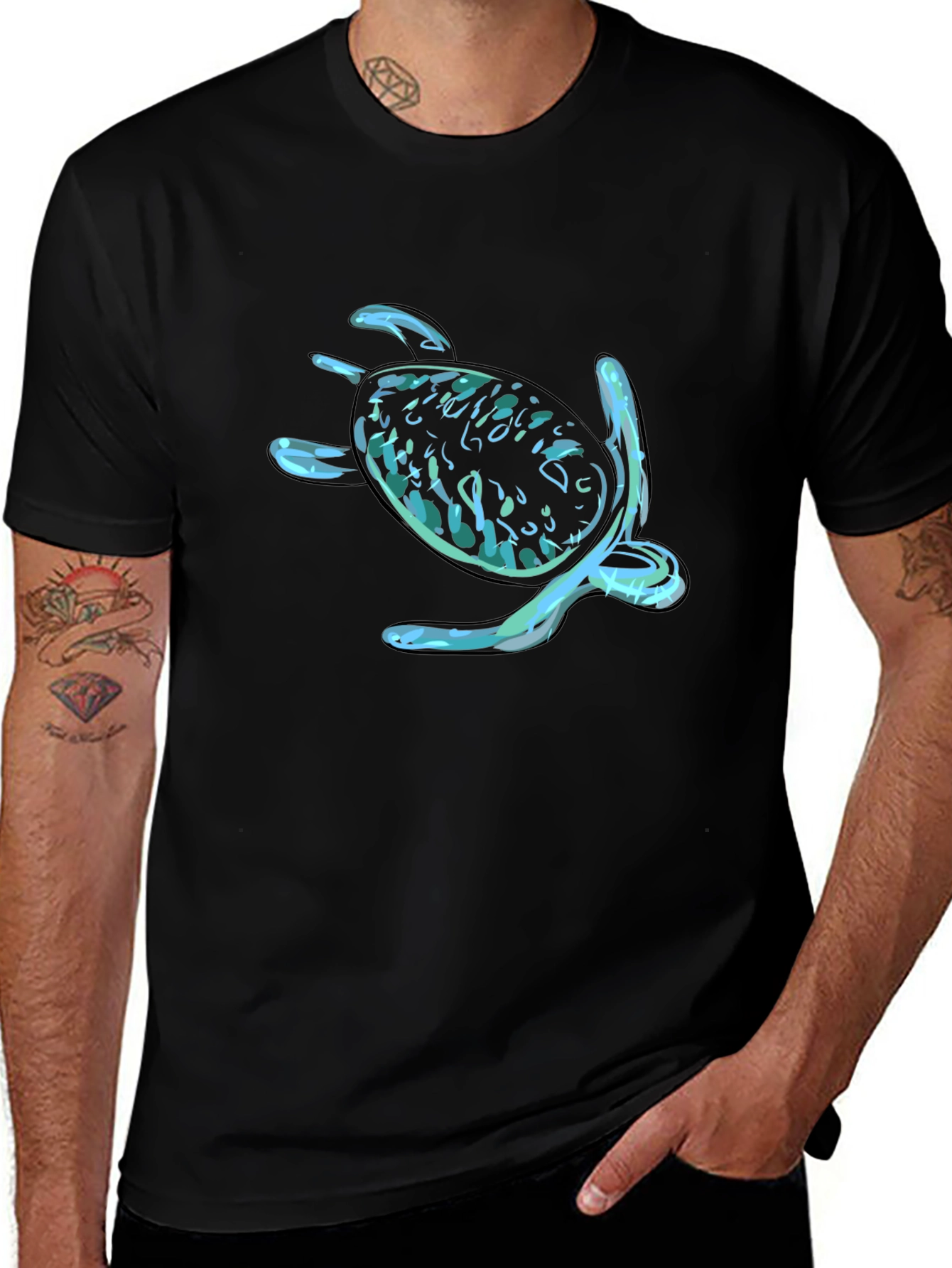 Variant 16 of Sea Turtle Graphic Print Black T-Shirt
