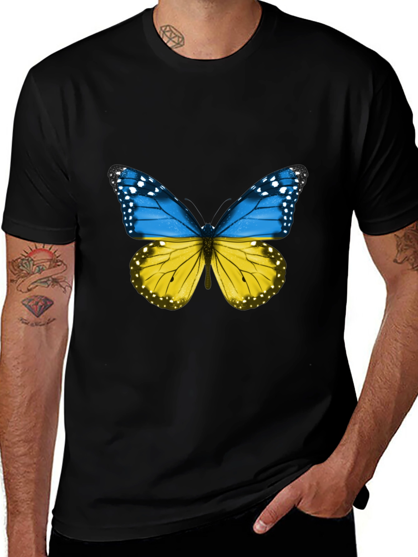 Ukraine Butterfly Graphic Tee - Black Cotton T-Shirt