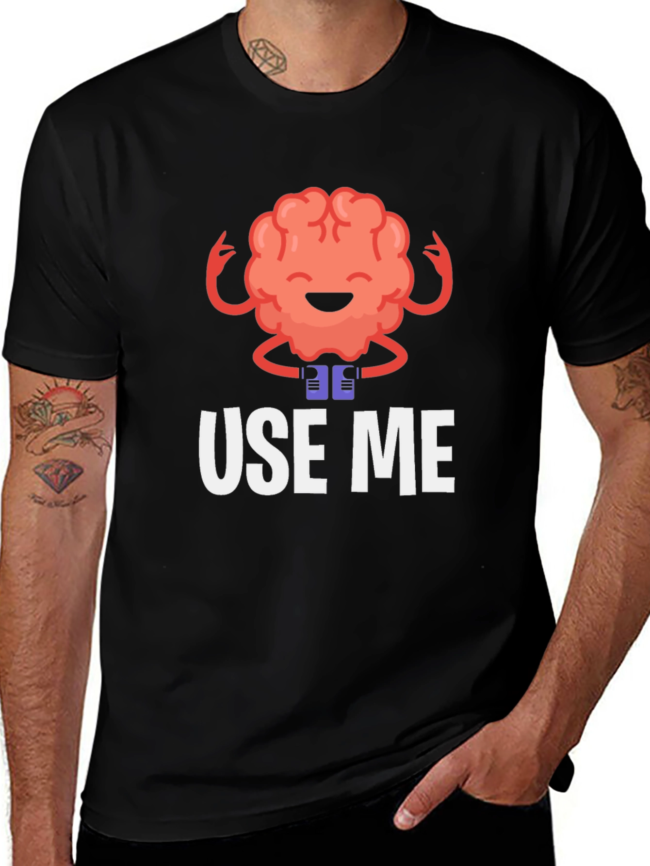 Variant 16 of Brain Use Me Funny Graphic Tee - Black Cotton T-Shirt