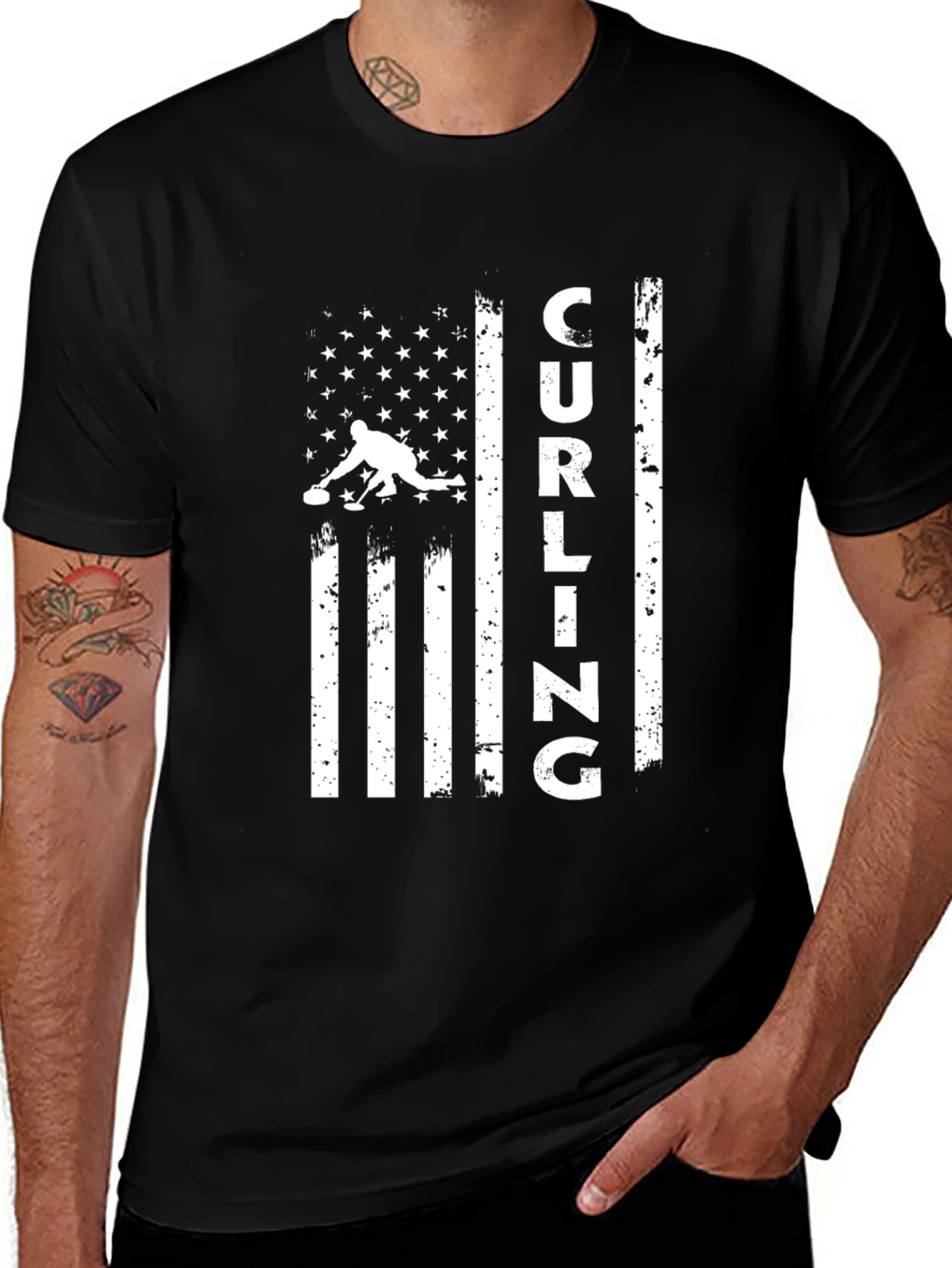 Variant 16 of Curling American Flag Graphic Tee