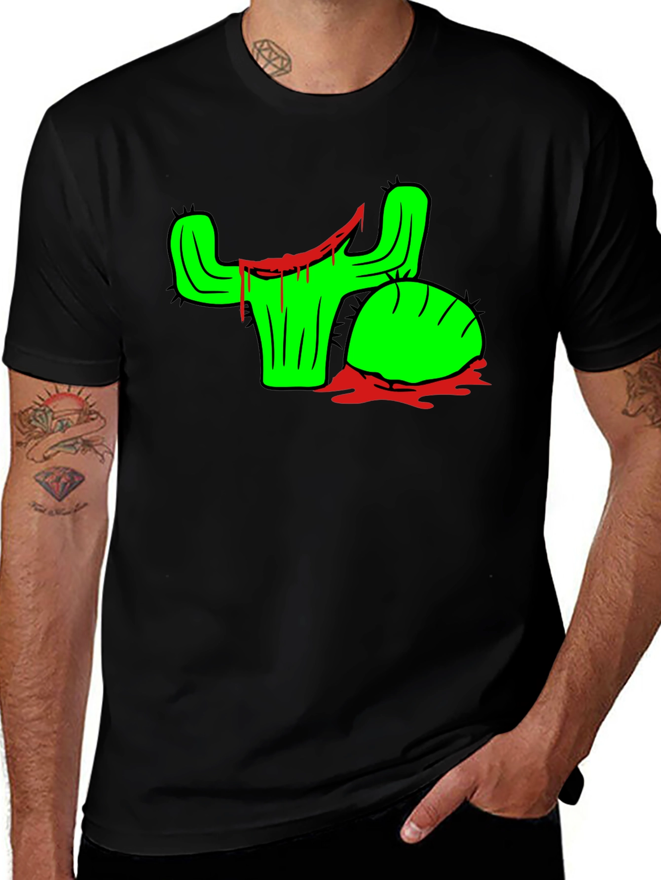 Camiseta Negra con Diseño de Cactus Ensangrentado