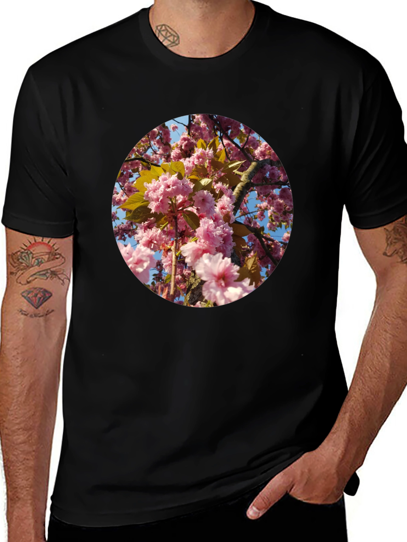 Variant 5 of Cherry Blossom Print Black T-Shirt