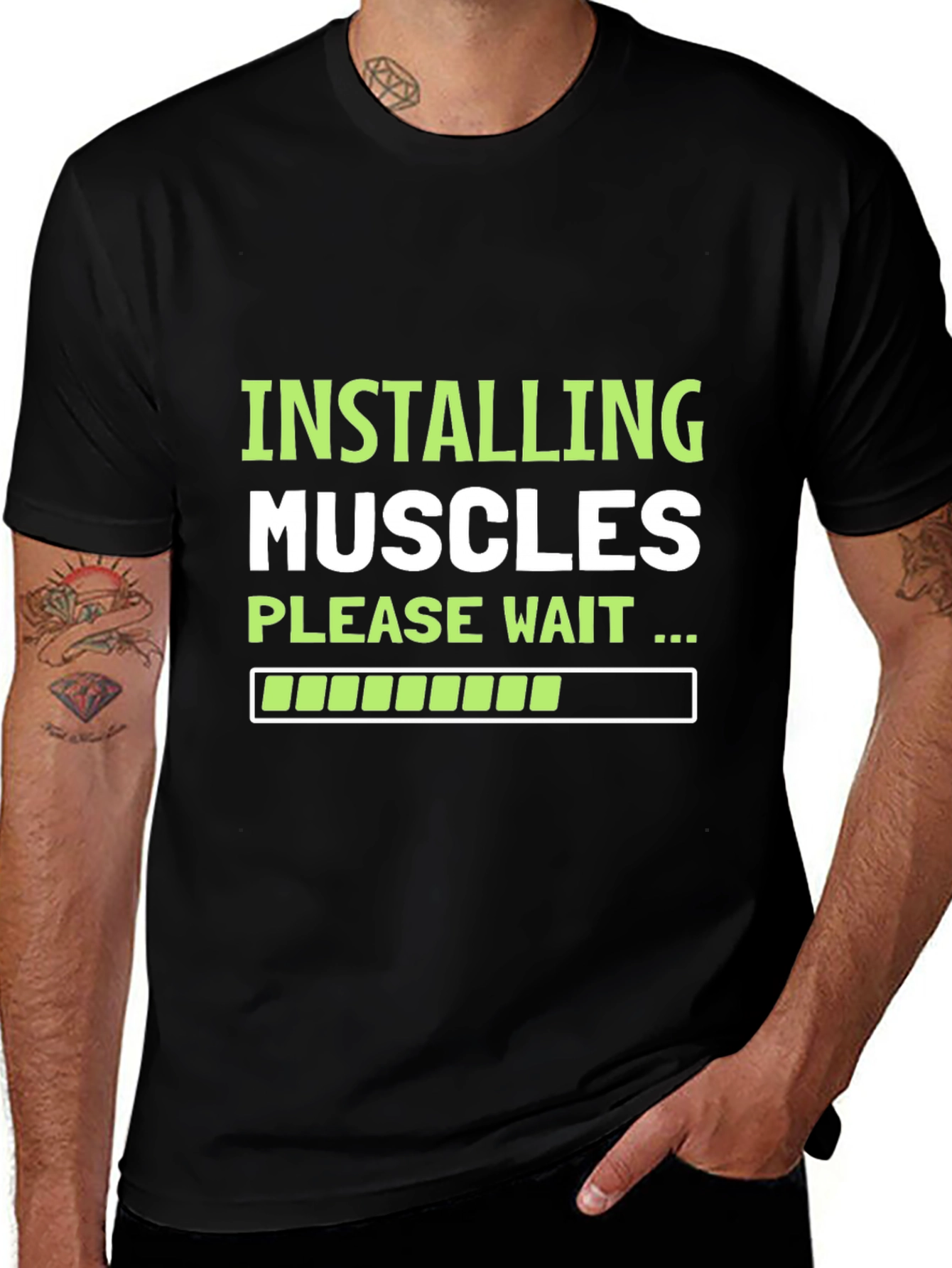 Variant 2 of Installing Muscles T-Shirt Funny Gym Workout Tee