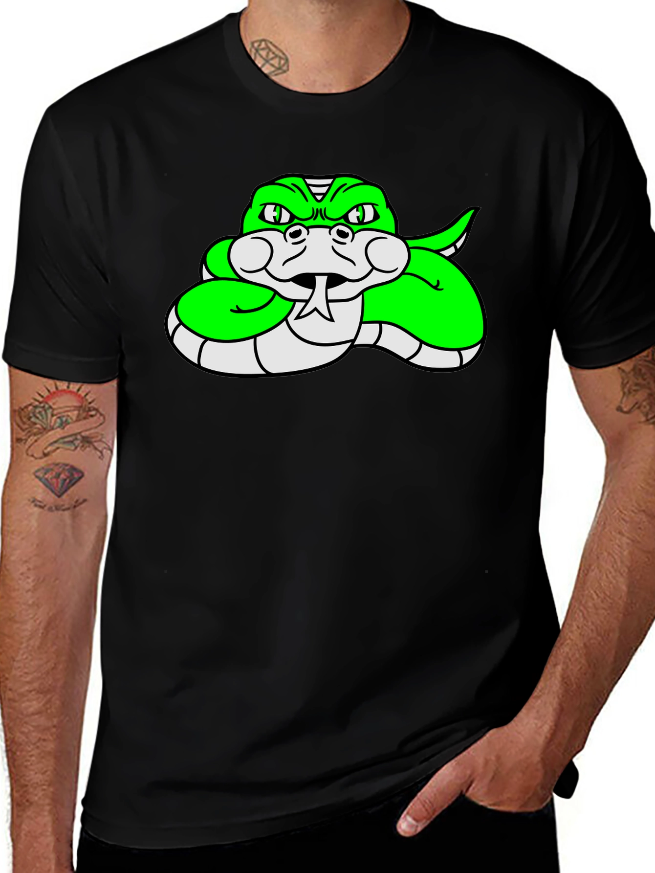 Variant 26 of Black T-Shirt with Green Snake Graphic