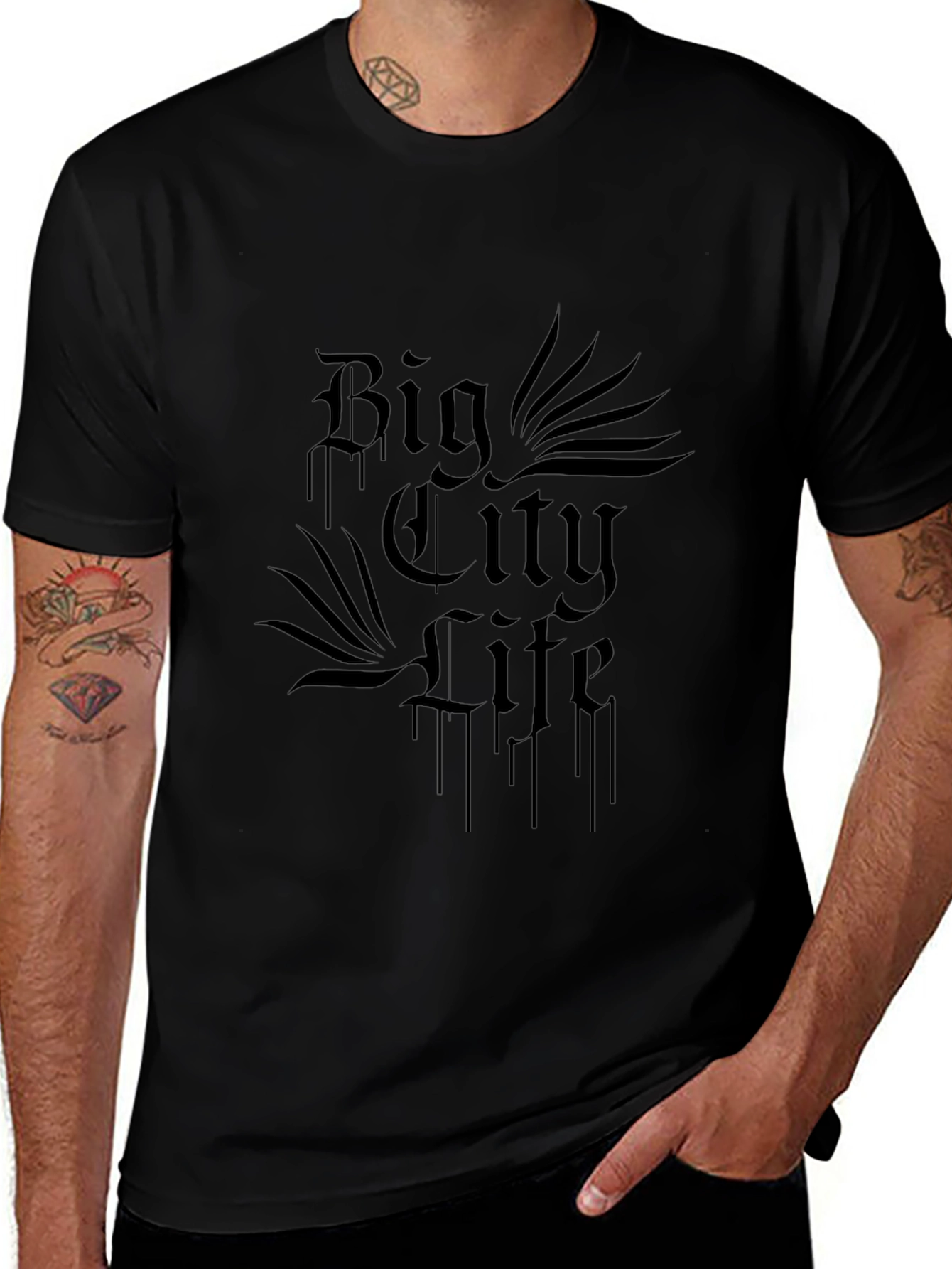 Variant 21 of Men's Black "Big City Life" Graphic Tee