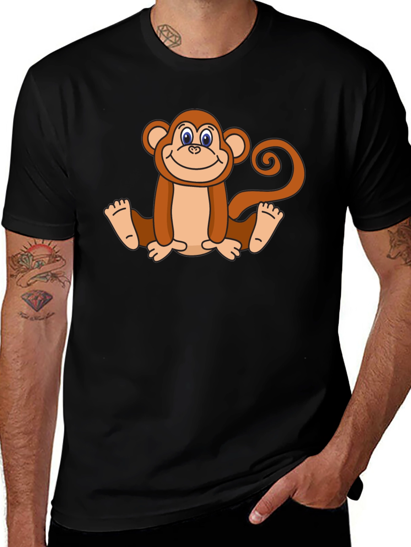 Variant 30 of Cute Cartoon Monkey Graphic Black T-Shirt