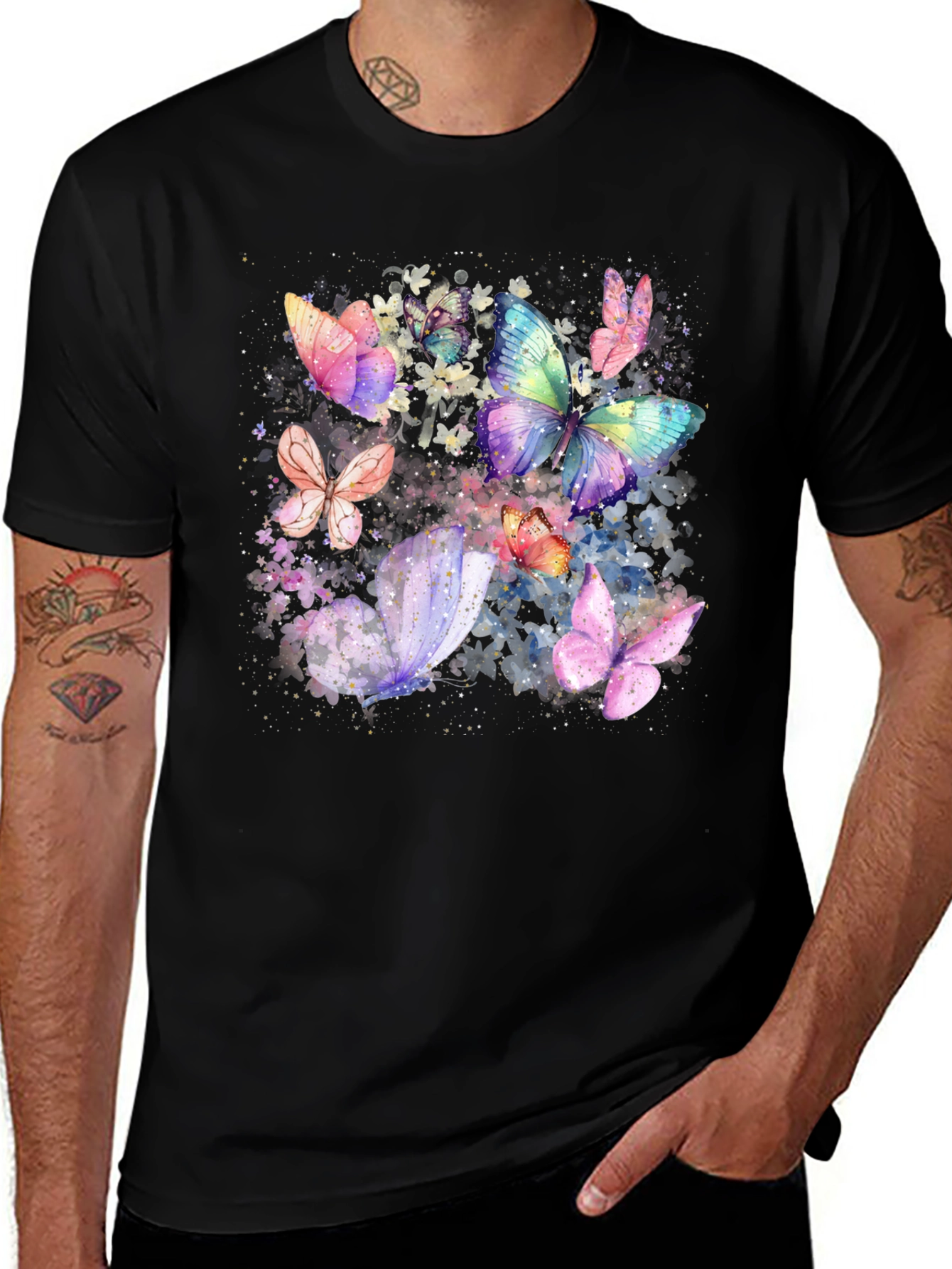 Variant 30 of Butterfly Watercolor Graphic Tee - Soft Black T-Shirt