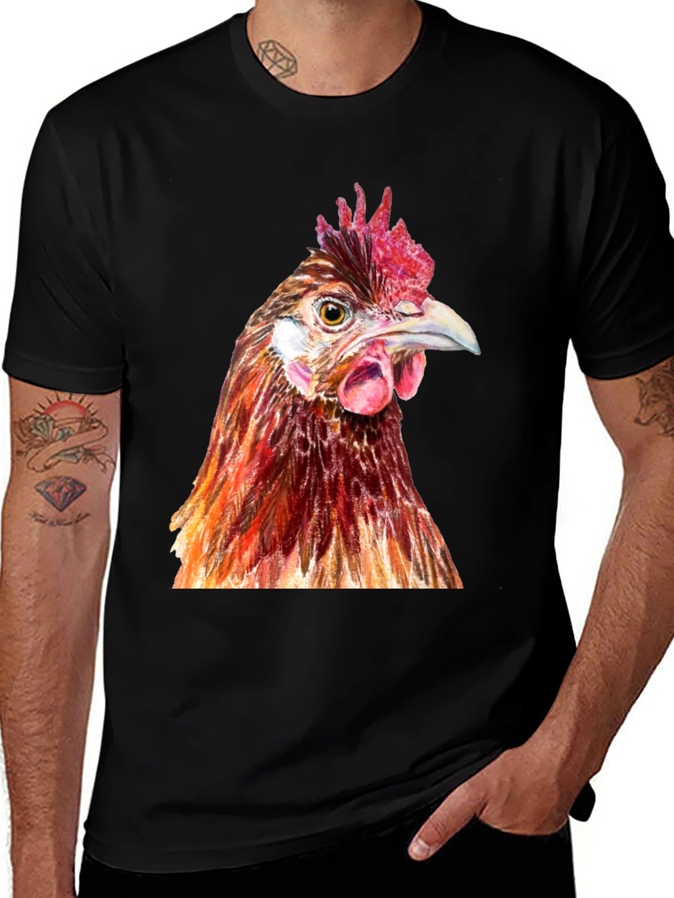 Variant 13 of Chicken Graphic Tee - Black Cotton T-Shirt