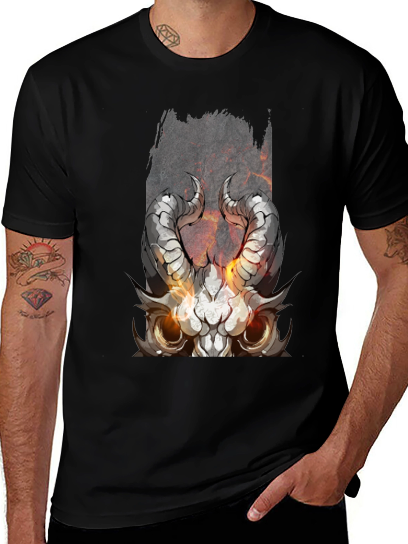 Variant 12 of Black Diablo Horned Skull Graphic Tee