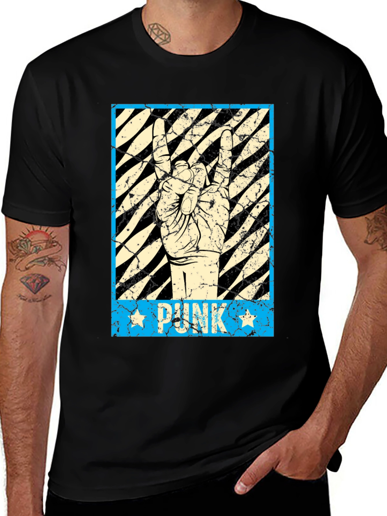 Variant 12 of Punk Rock Hand Sign Graphic Tee - Black