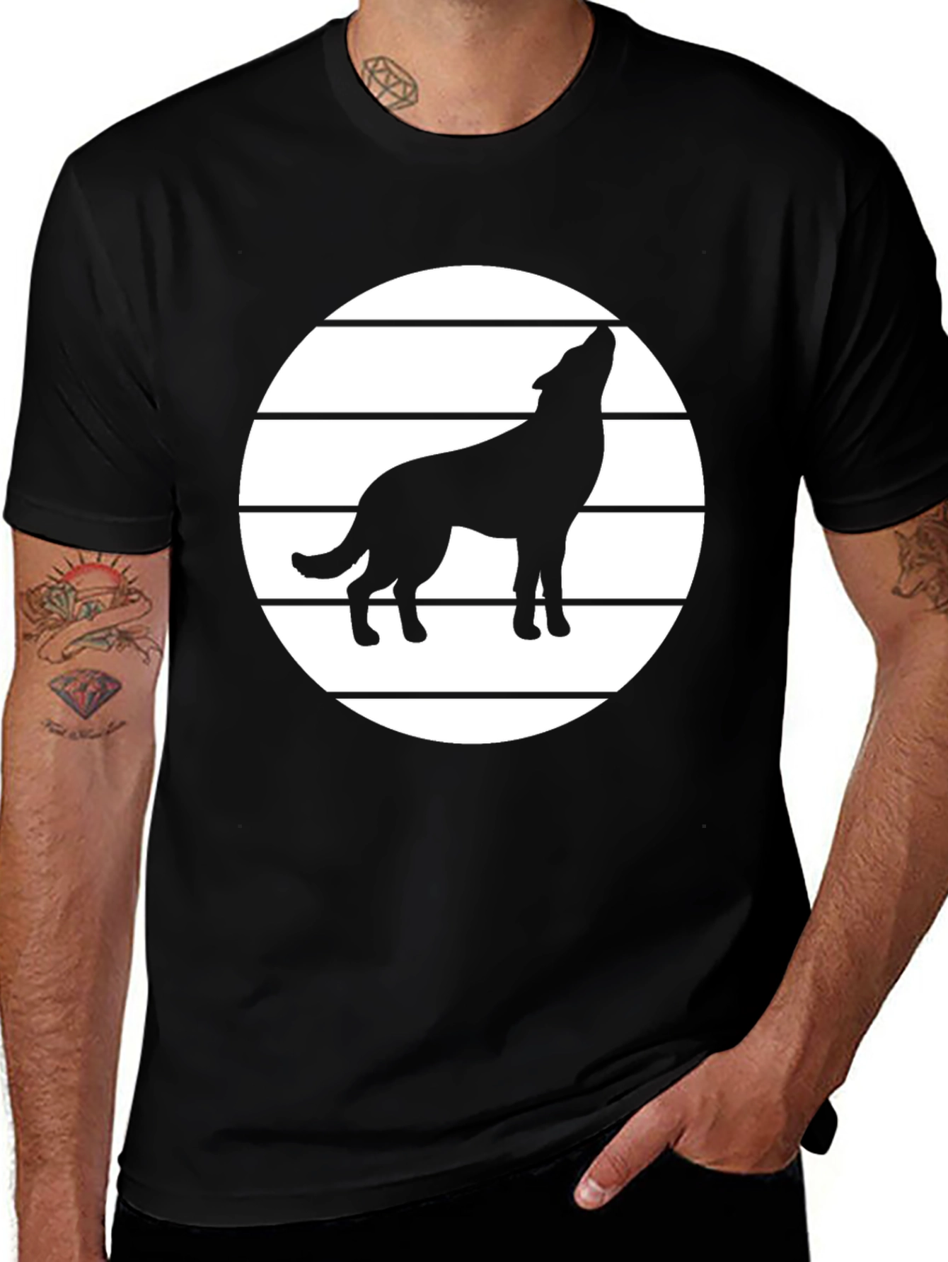 Variant 27 of Wolf Howling T-Shirt - Graphic Tee - Black