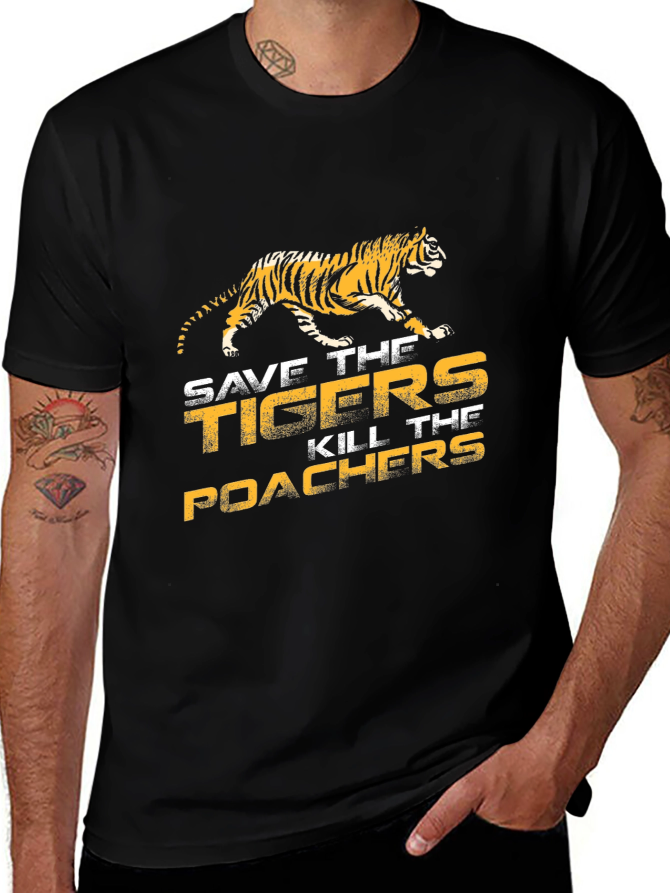 Variant 9 of Save The Tigers Graphic Tee - Black Cotton T-Shirt