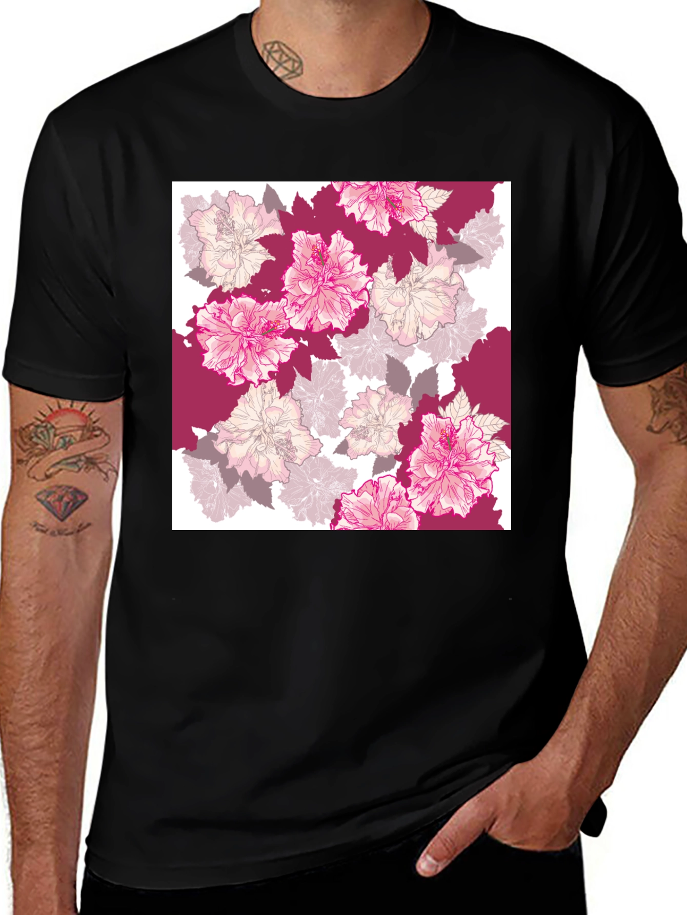 Variant 23 of Floral Print Black T-Shirt