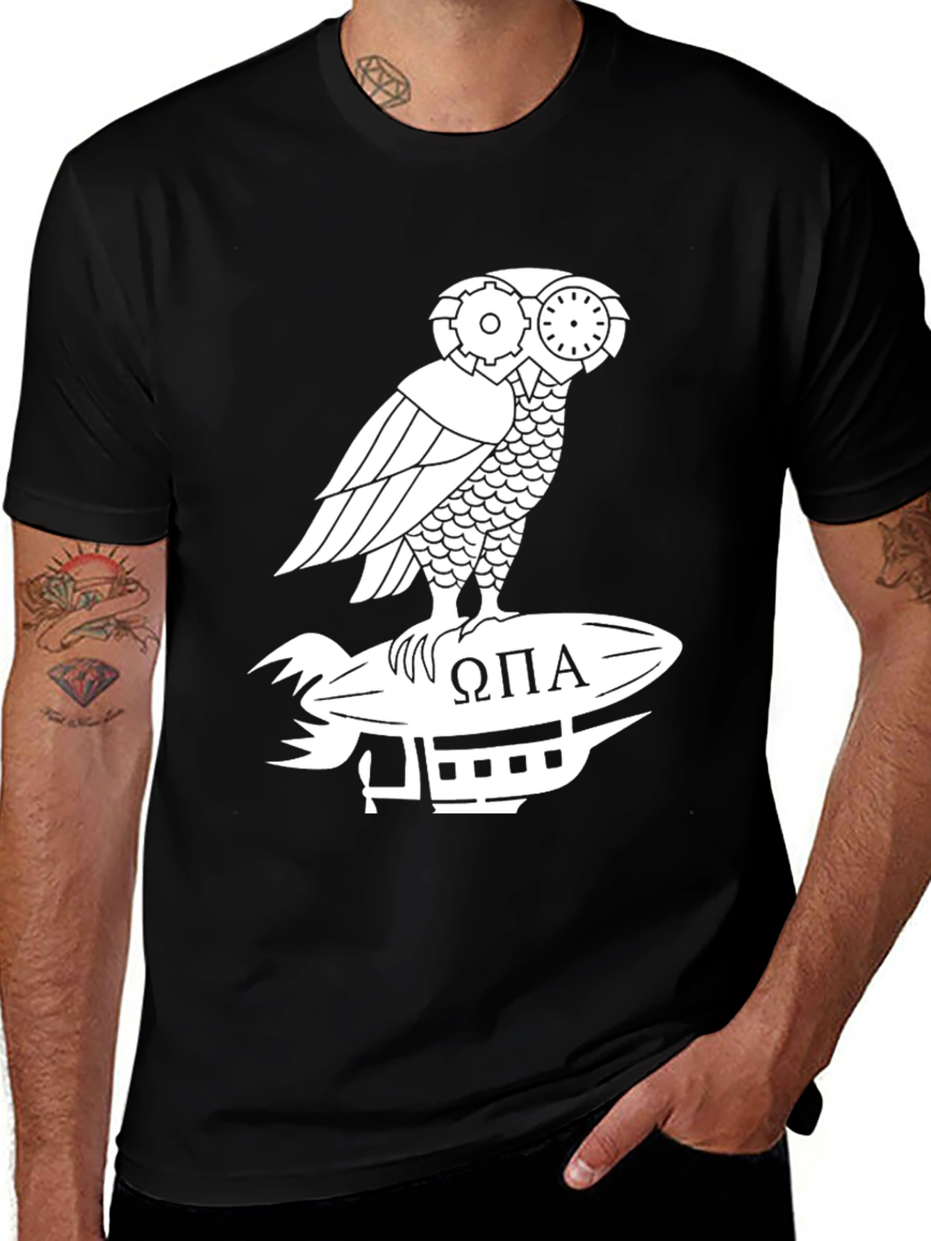 Variant 16 of Steampunk Owl T-Shirt - Omega Pi Alpha Design