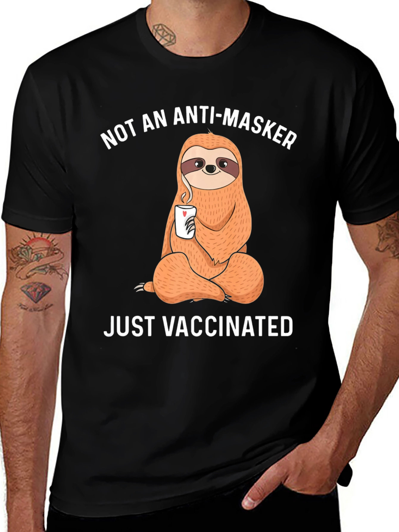 Black Anti-Masker? Just Vaccinated Sloth T-Shirt main image