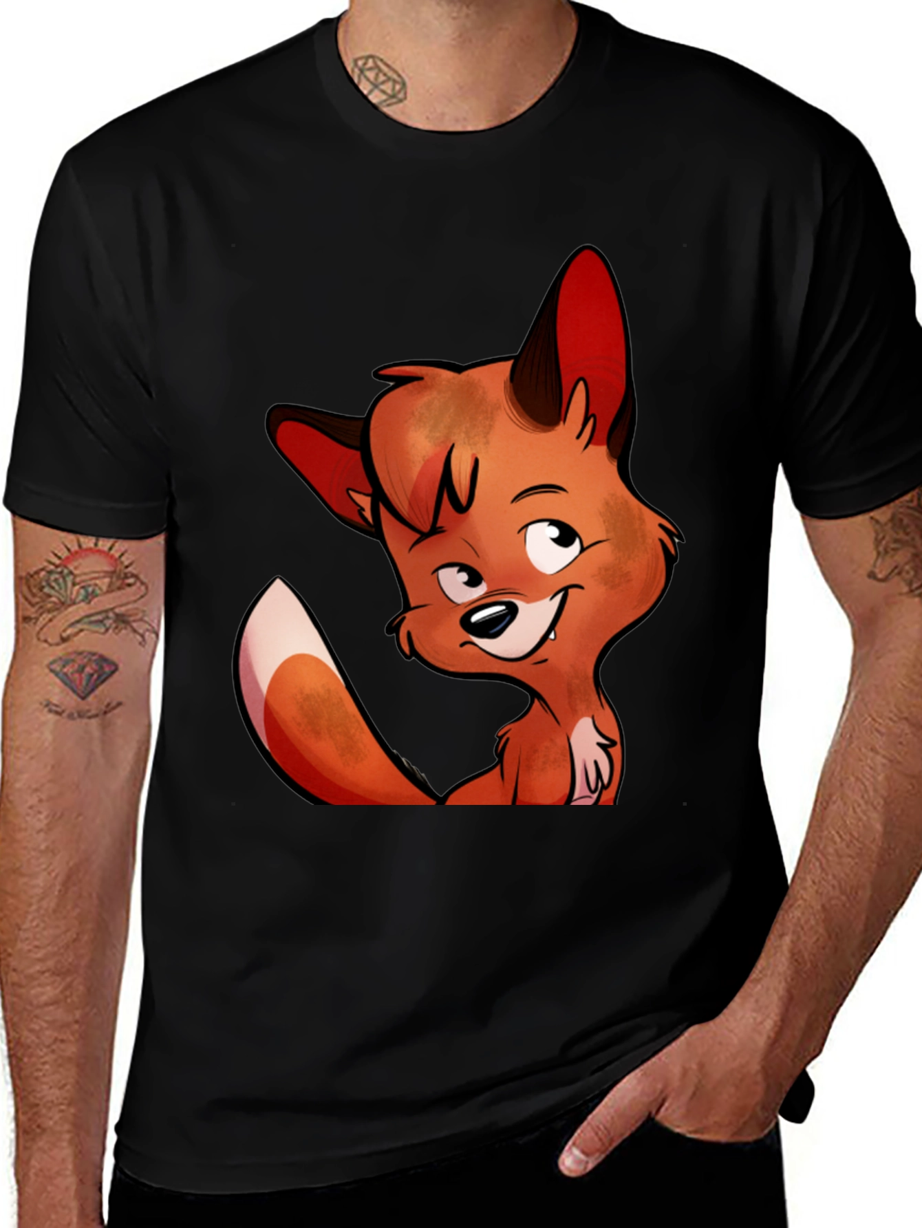 Variant 28 of Cartoon Fox Graphic Tee - Unisex Black T-Shirt