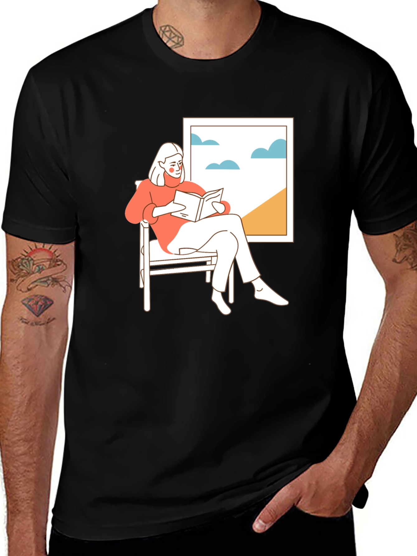 Variant 28 of Relaxing Reader Black T-Shirt