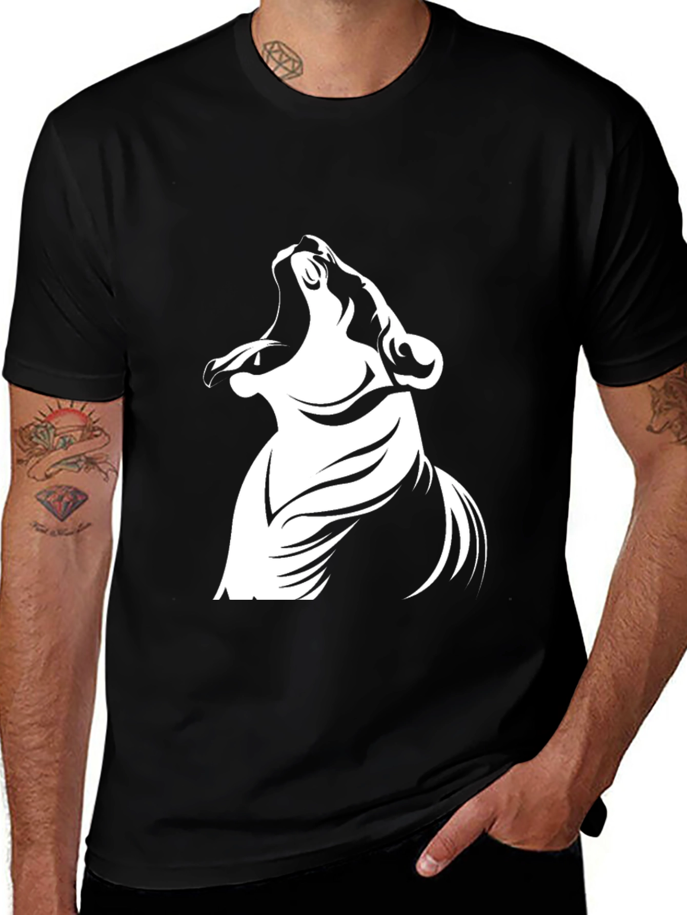 Variant 27 of Roaring Wolf Graphic Tee - Men's Black Cotton T-Shirt