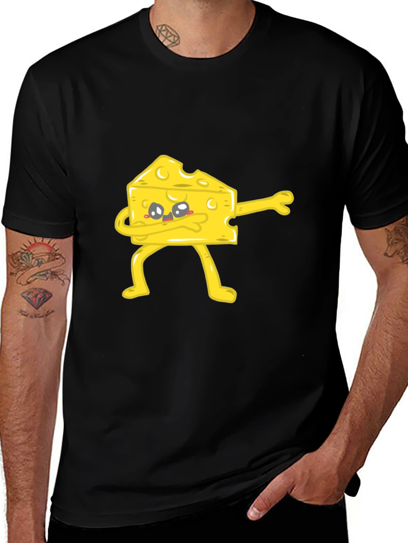Variant 4 of Dabbing Cheese Slice Graphic Tee - Quirky Black T-Shirt