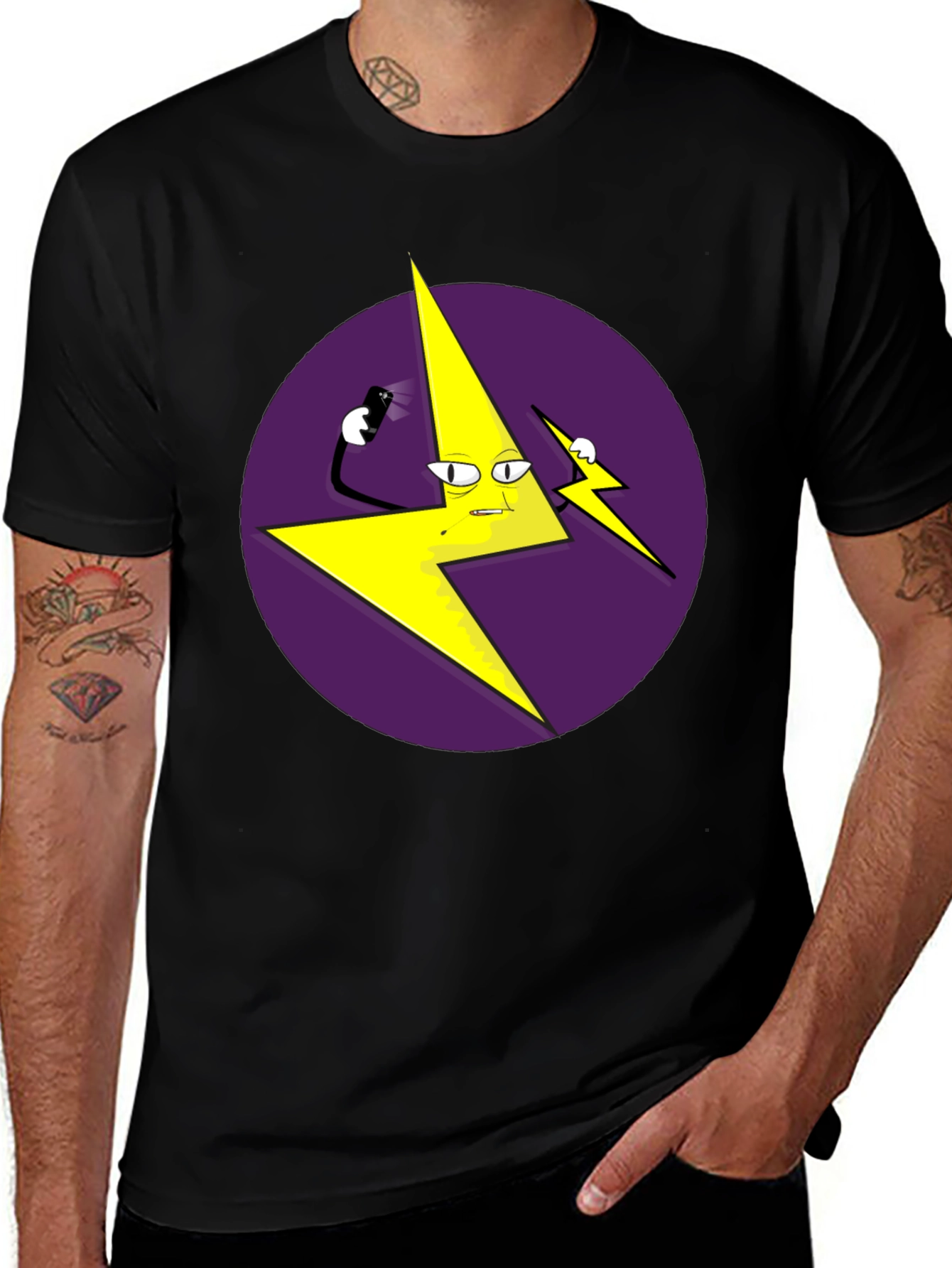 Variant 15 of Cartoon Lightning Bolt Graphic Tee - Black
