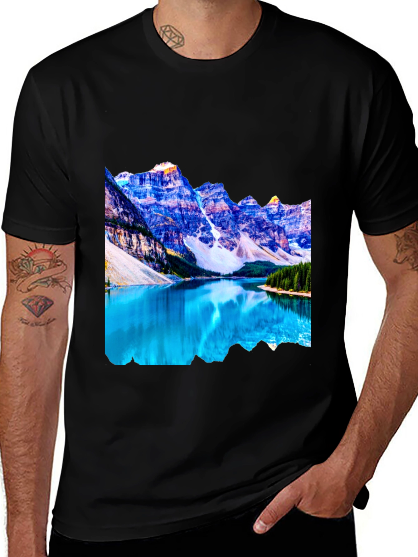 Variant 17 of Mountain Lake Graphic Tee - Black Cotton Casual Shirt