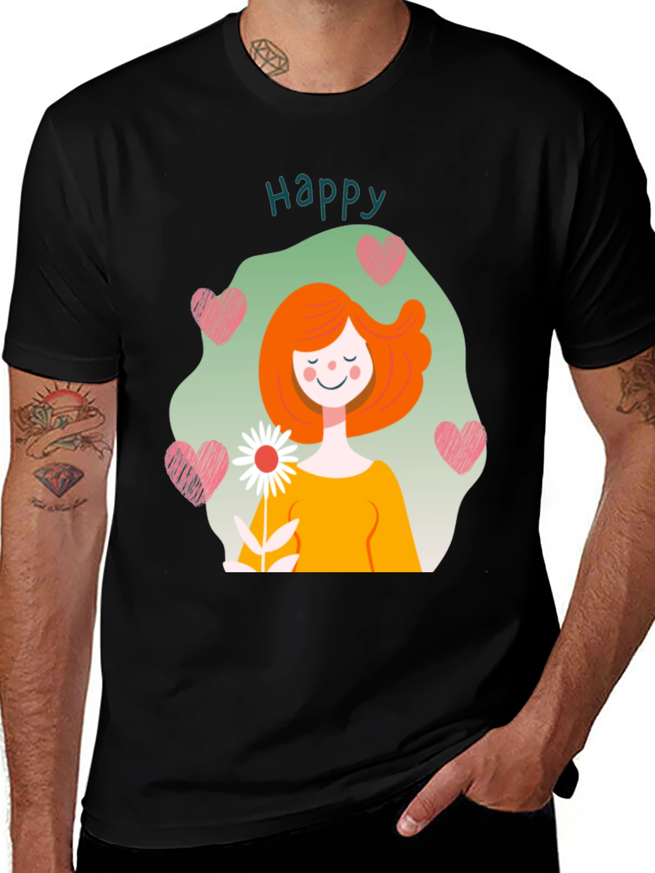 Variant 9 of Happy Heart Graphic Tee - Men's Black T-Shirt