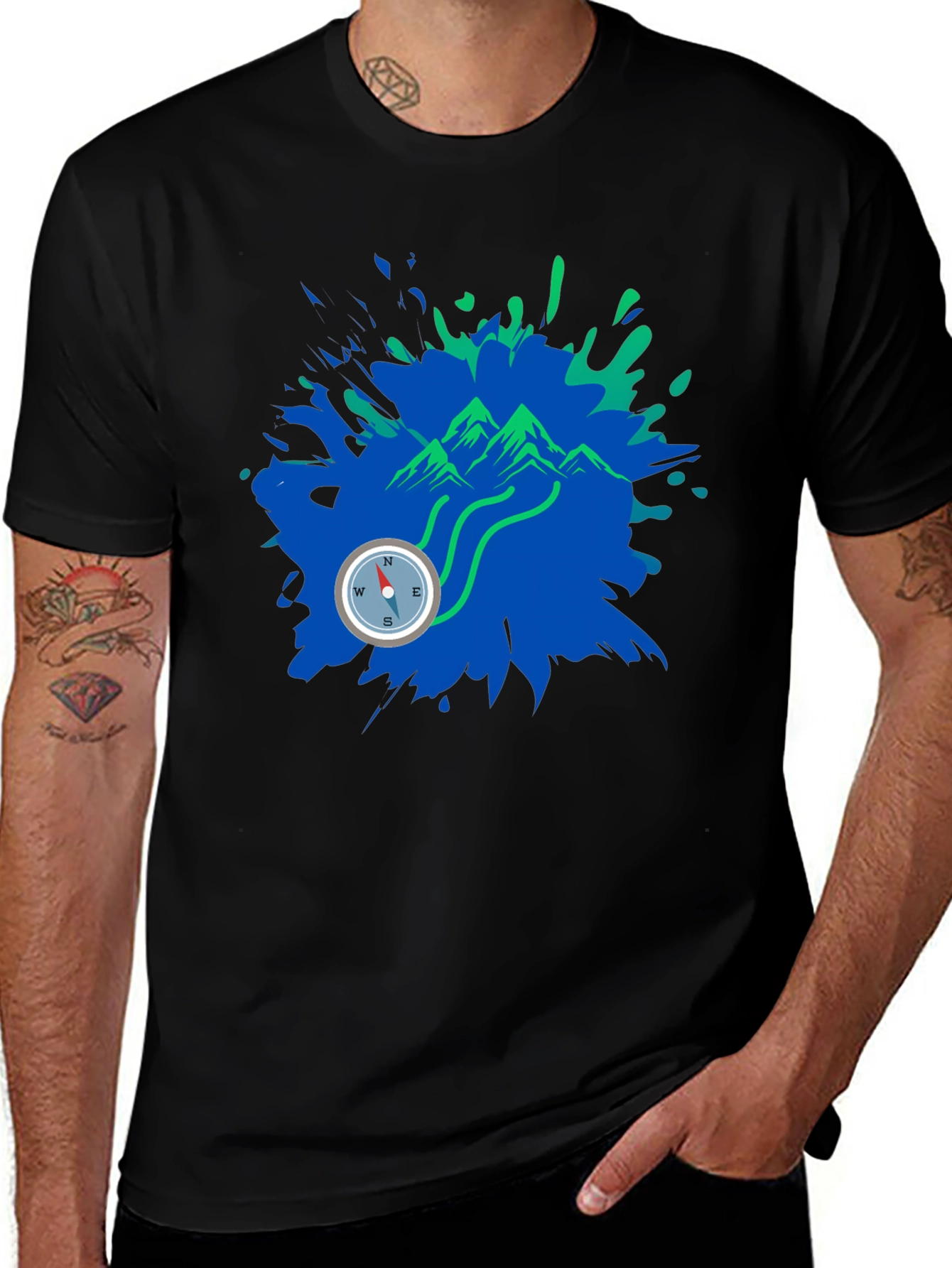 Variant 30 of Adventure Awaits T-Shirt: Compass, Mountains Graphic Tee