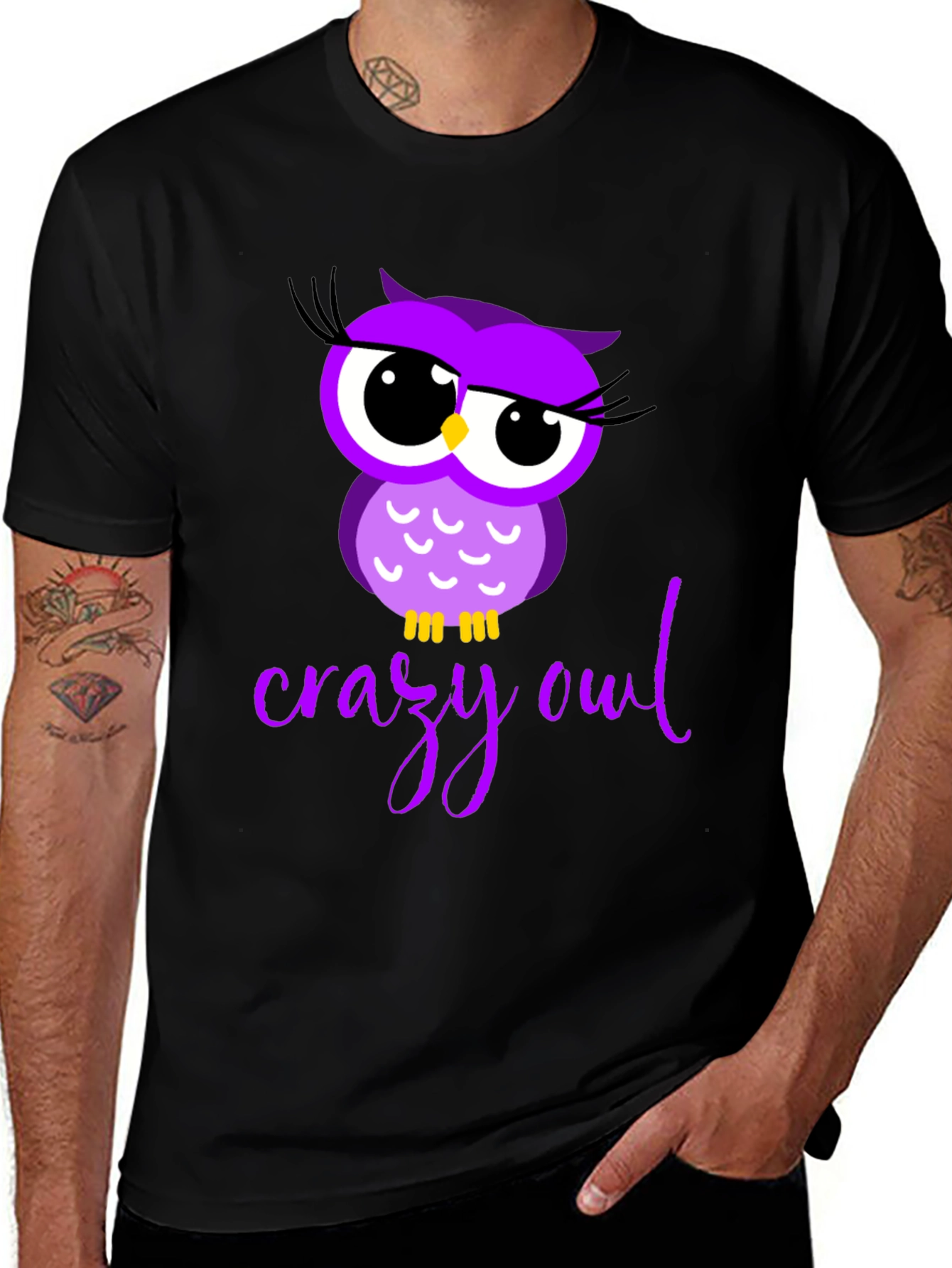 Crazy Owl Graphic Tee - Black