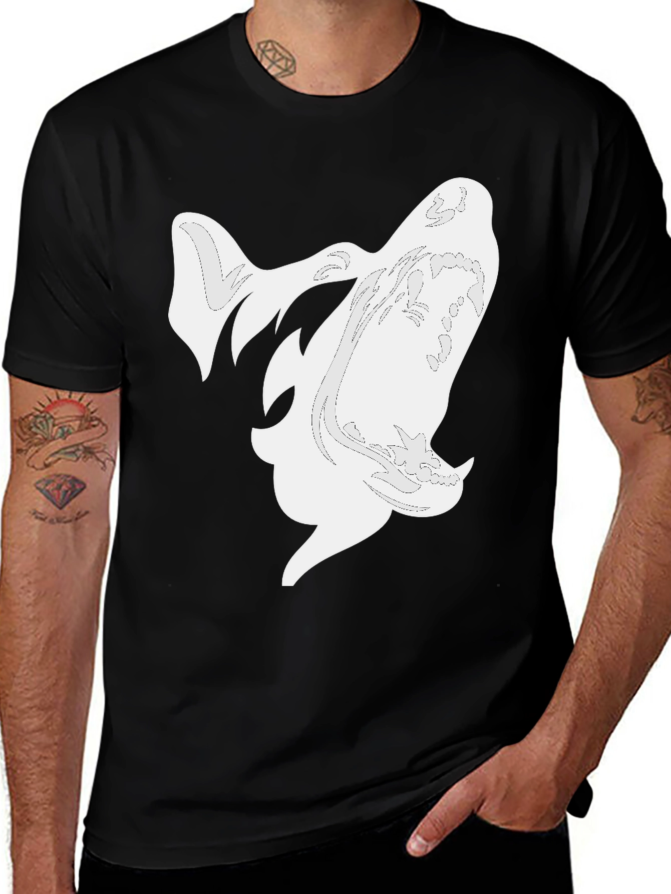 Variant 8 of Stylish Black T-Shirt with White Abstract Design