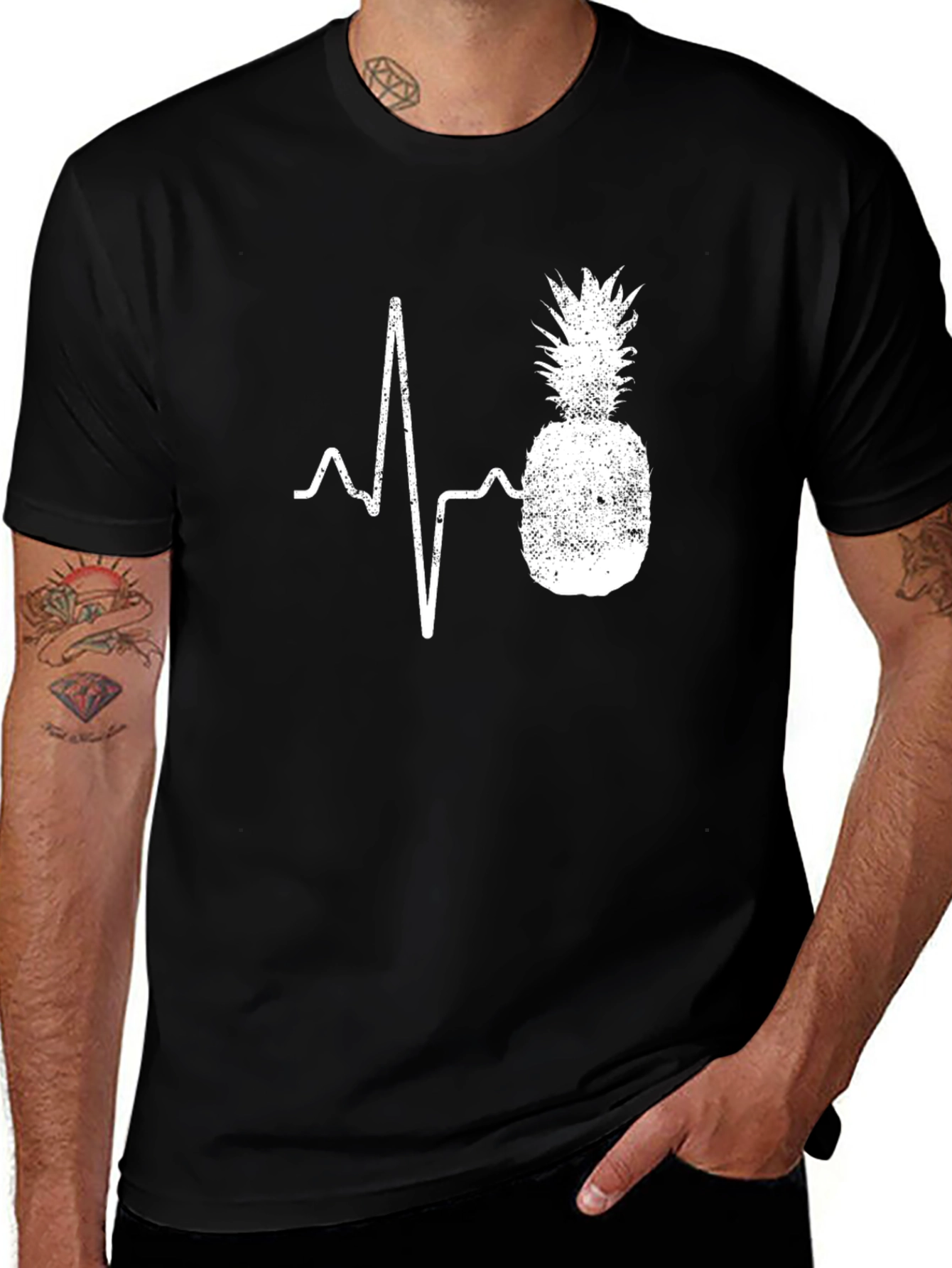 Variant 18 of Pineapple Heartbeat Graphic Tee - Black Cotton