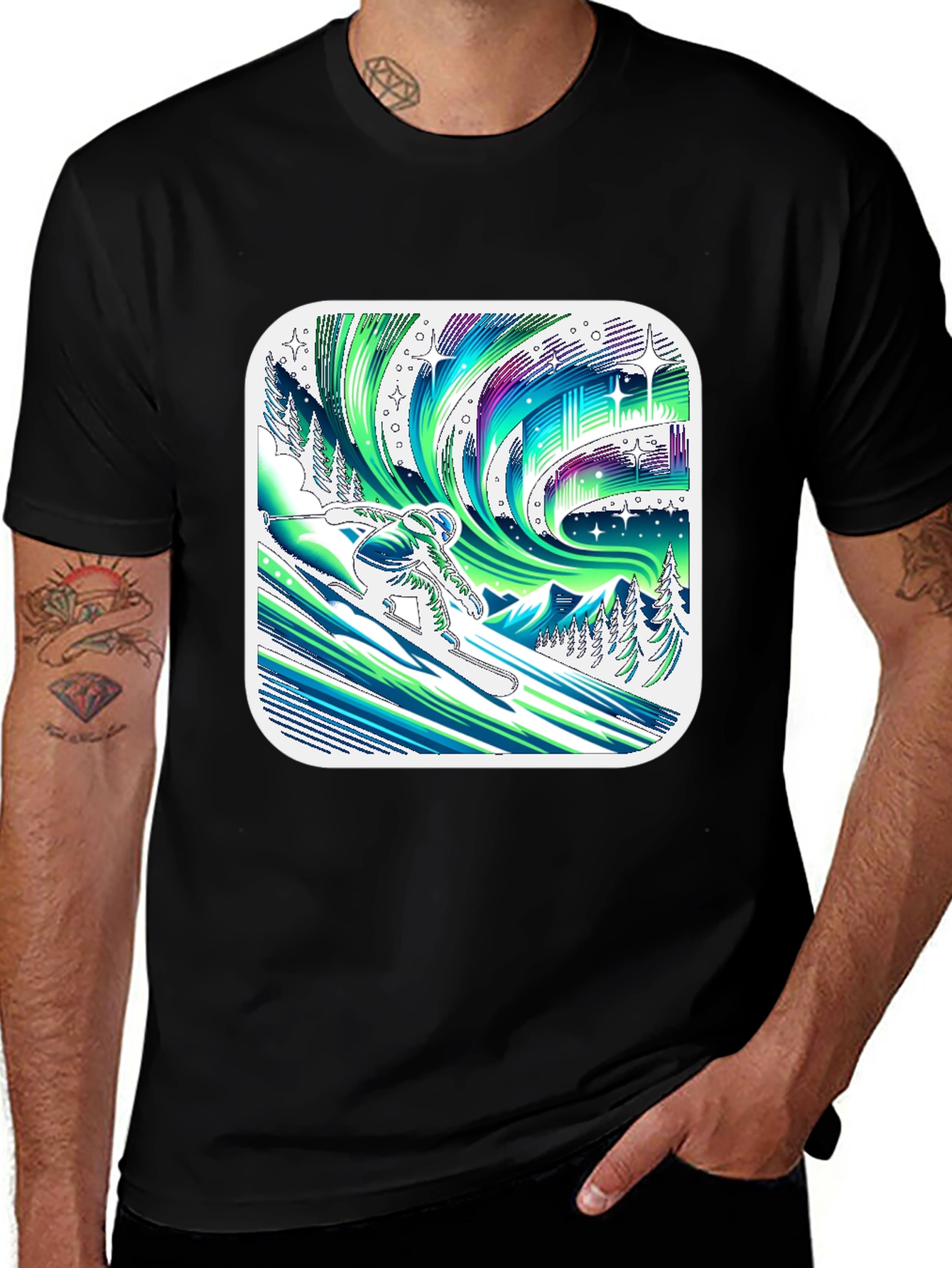 Variant 3 of Aurora Borealis Skier Graphic Tee