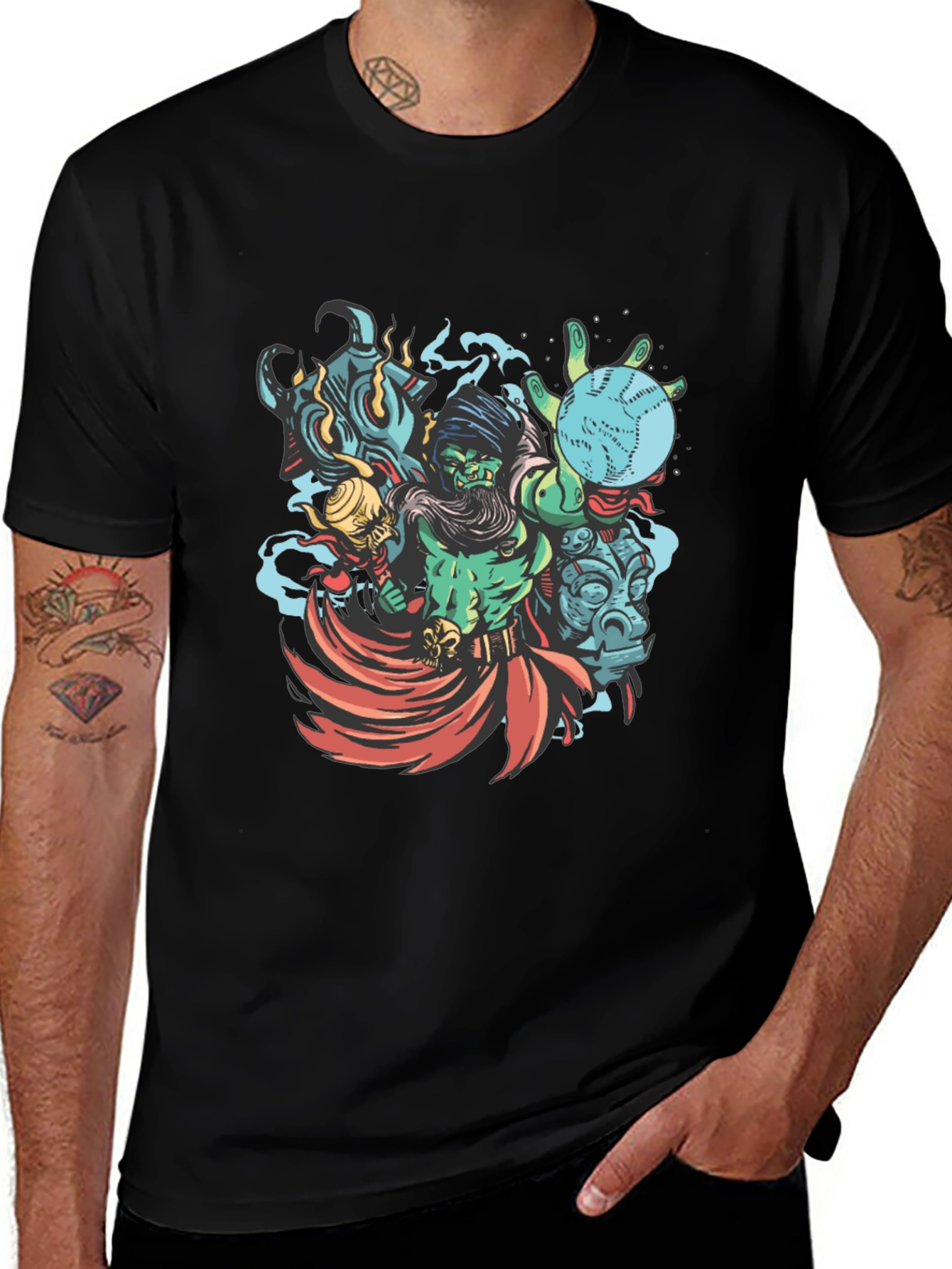 Variant 23 of Wizard Graphic Print Black T-Shirt