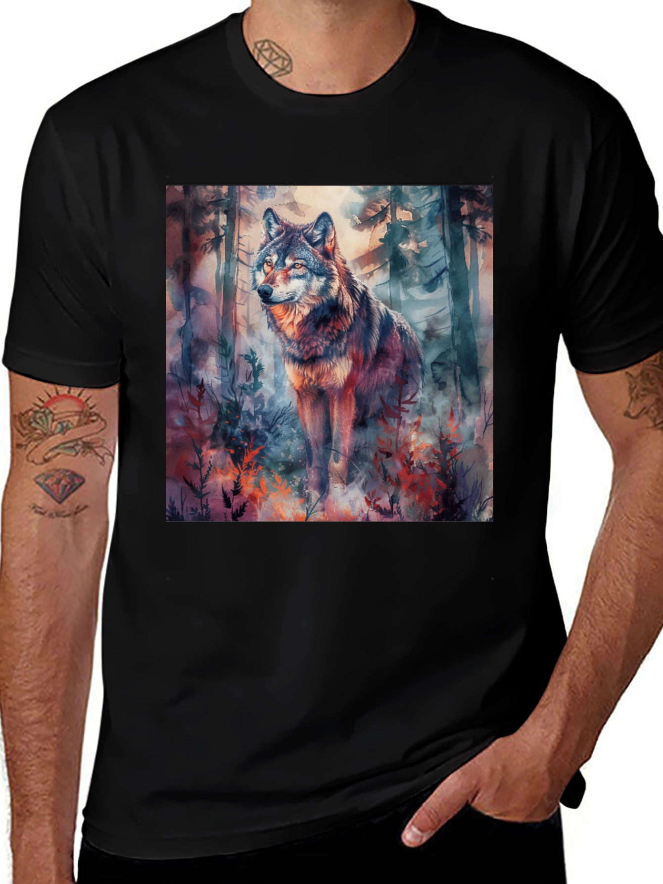 Variant 25 of Wolf Forest Watercolor Graphic Tee