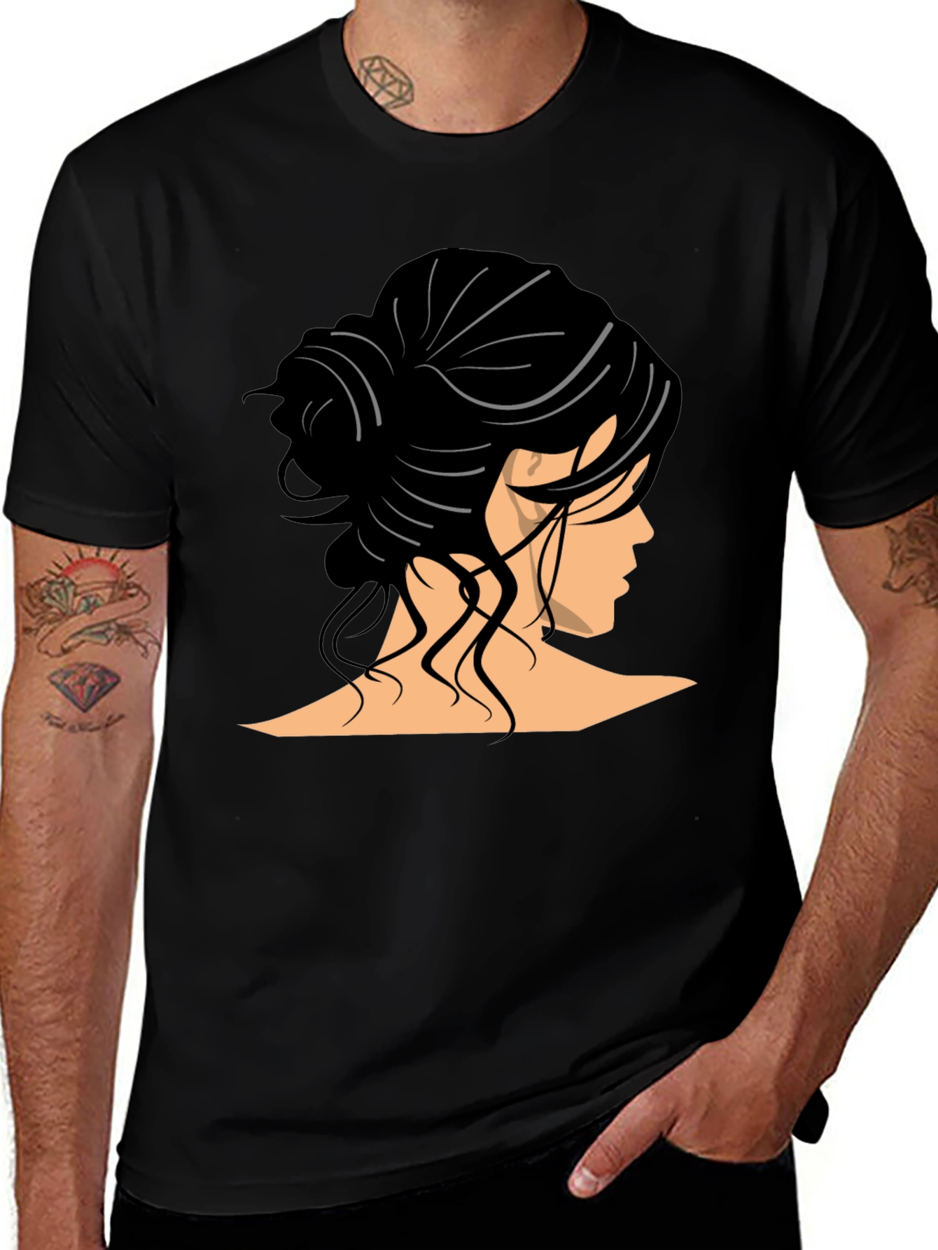 Woman Hairstyle Graphic Tee - Elegant Bun Design