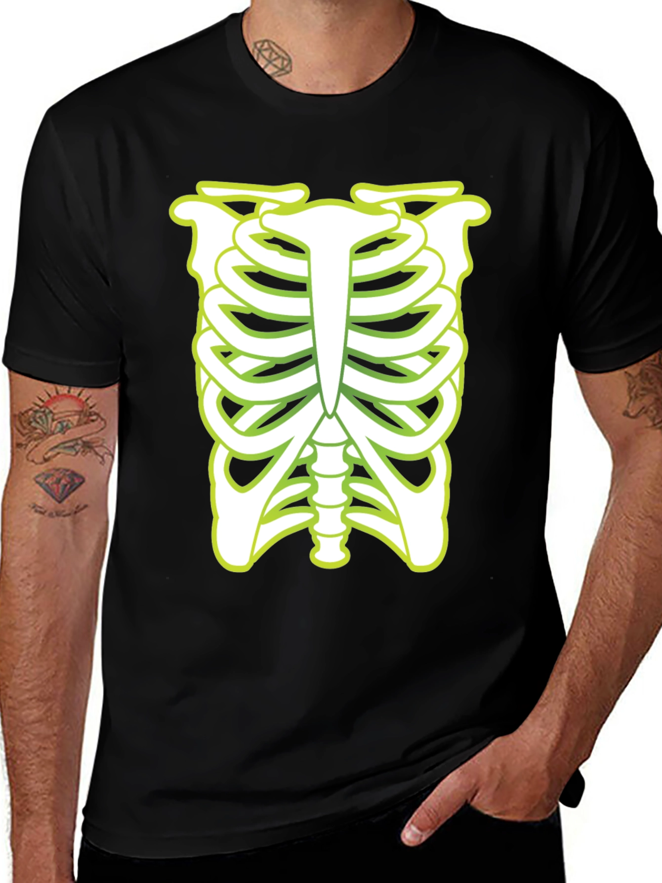 Skeleton Rib Cage Halloween T-Shirt - Black