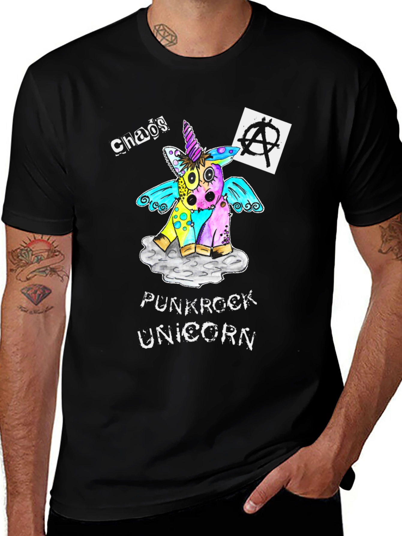 Variant 24 of Chaos Punkrock Unicorn Graphic Tee - Black T-Shirt