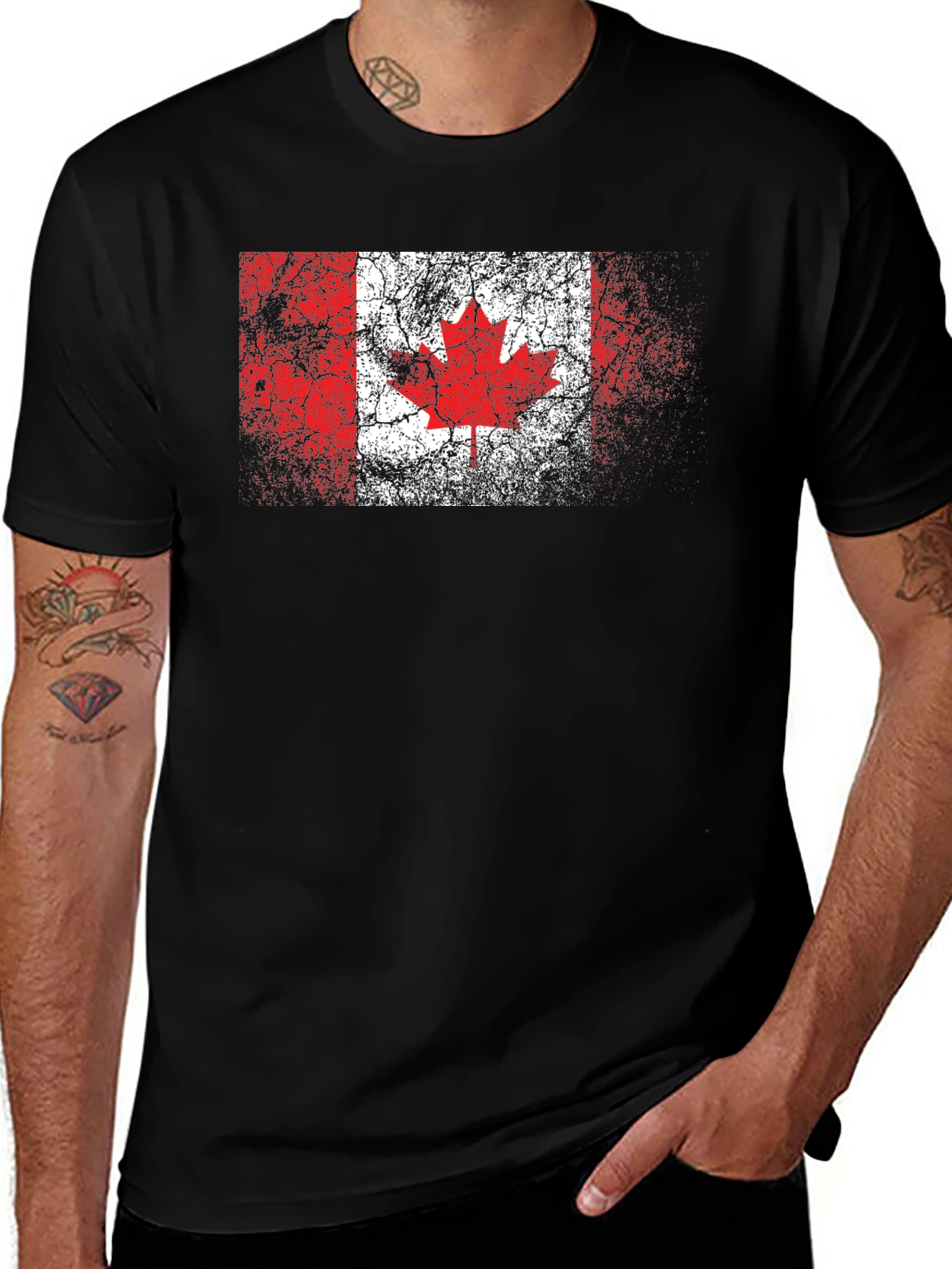 Variant 12 of Distressed Canadian Flag Graphic Black T-Shirt