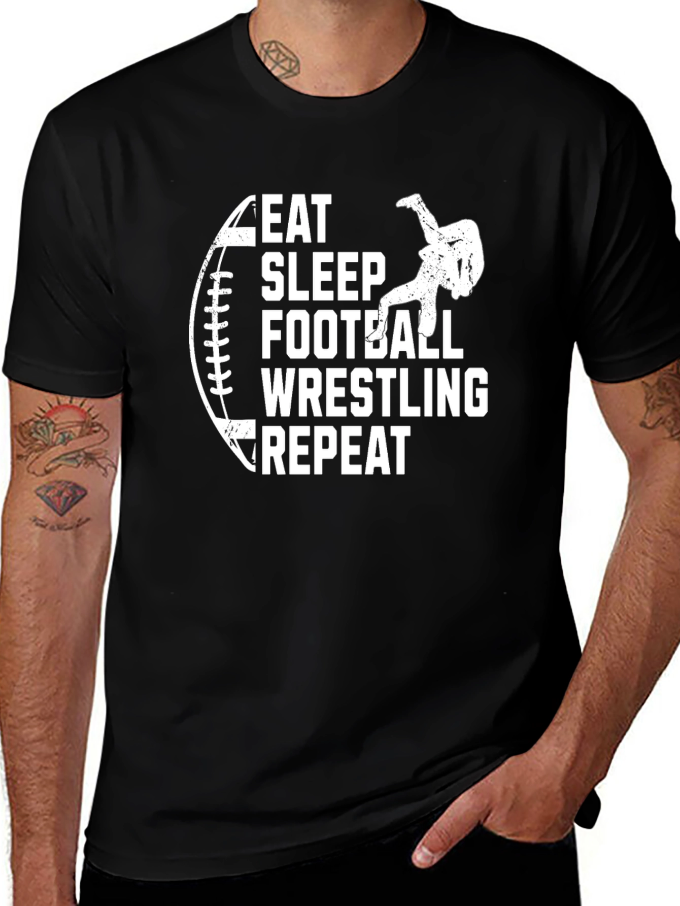 Variant 15 of Eat Sleep Football Wrestling Repeat Black T-Shirt