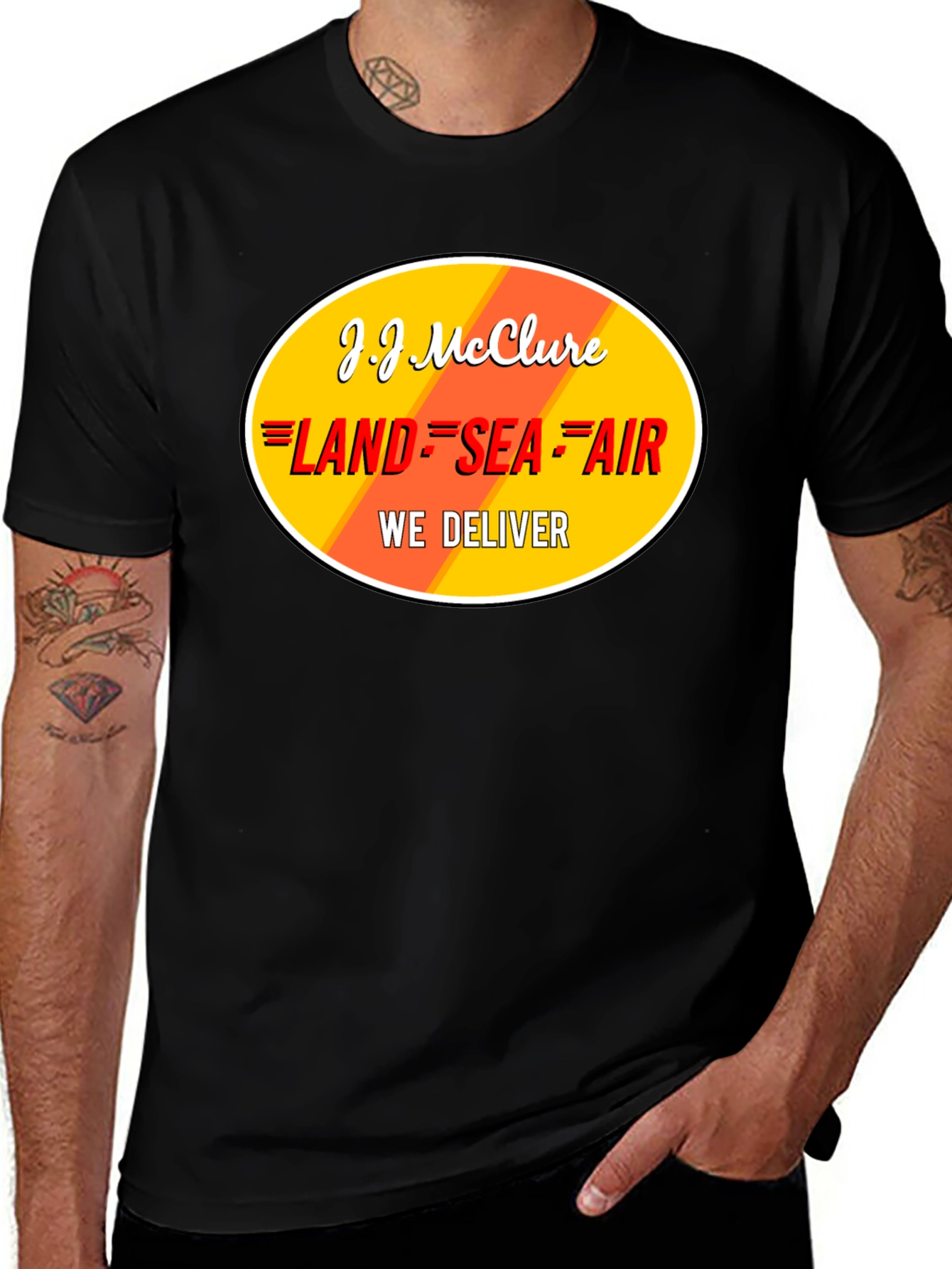 Variant 4 of J.J. McClure Black Graphic T-Shirt - Land Sea Air Delivery