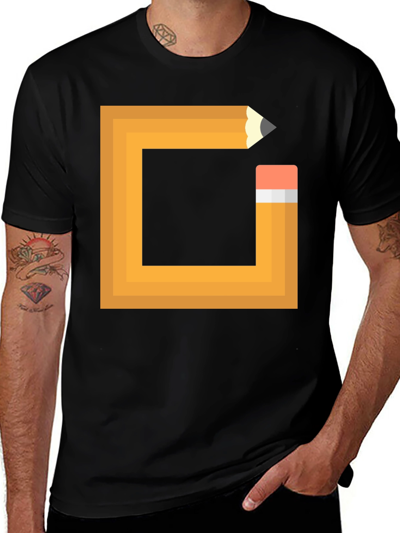 Black Pencil Design Black T-Shirt - Graphic Tee main image